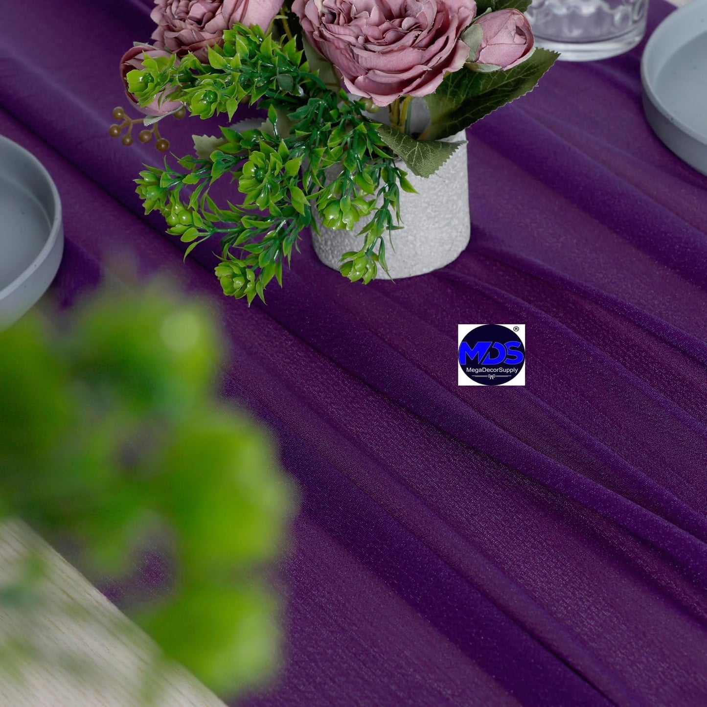 MDS Halloween Chiffon Table Runner - 5 Pack, 29 x 170 Inches, 14ft Each - Sheer Spooky Table Runners for Haunted House Parties, Trick-or-Treat Tables, Witchy Décor, Wedding & Events - Cadbury Purple