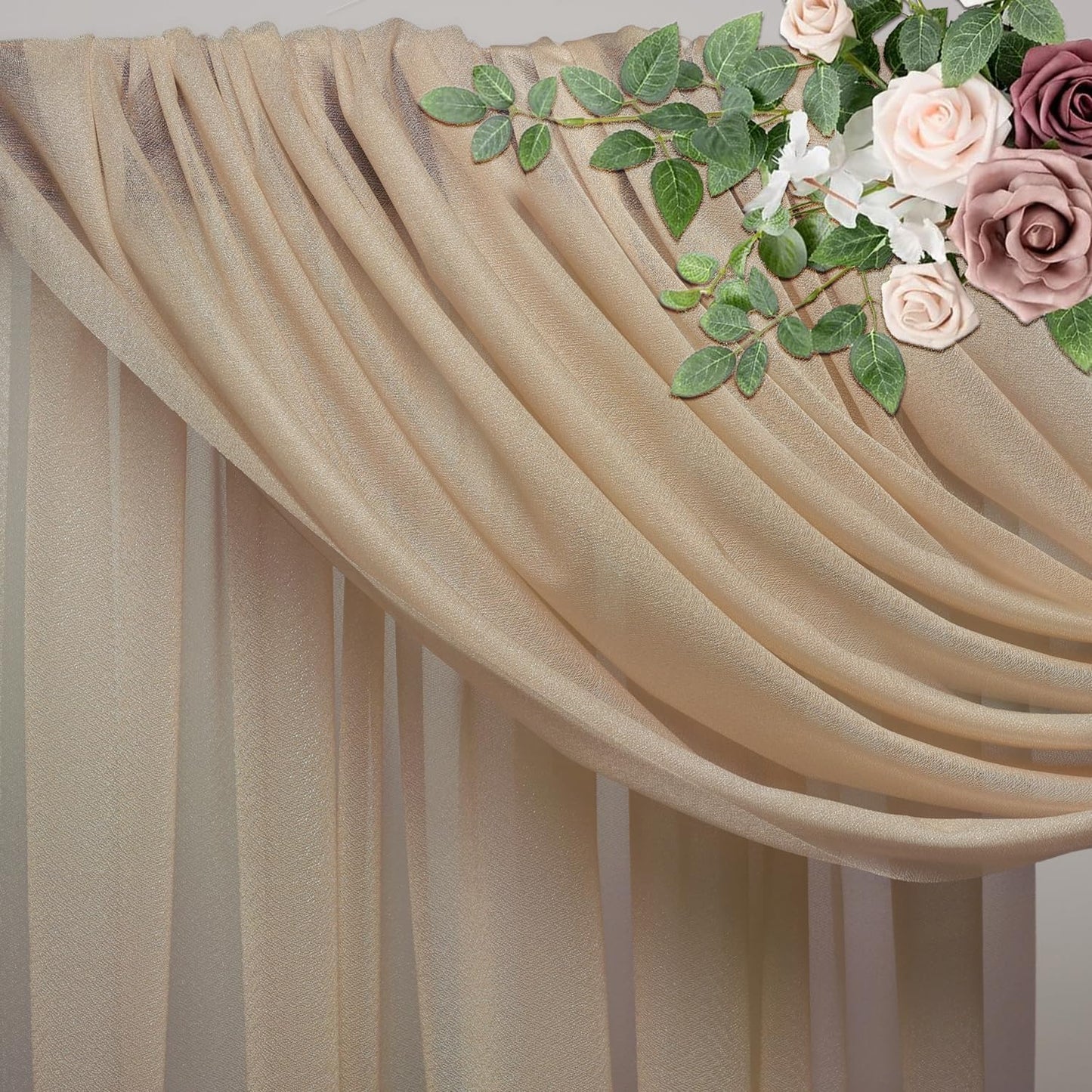 Wedding Arch Draping Fabric 4 Panels 28.7" x 20FT Nude Sheer Chiffon Backdrop Drapes for Wedding Ceremony Birthday Party Bridal Shower Outdoor Decoration