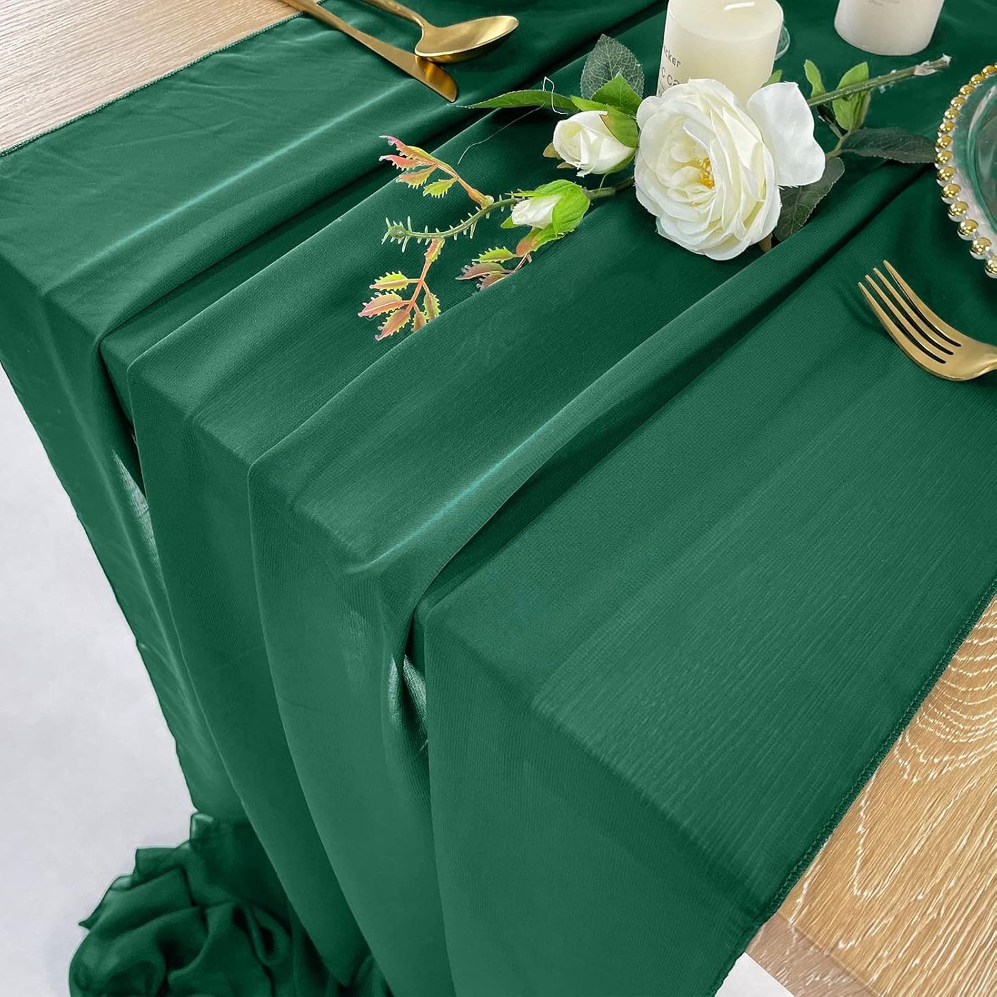 EHLDekol 10ft Chiffon Table Runners 27x120 inches Romantic Sheer Wedding Table Runner Top Table Bridal Party Decoration (Emerald Green，10ft)
