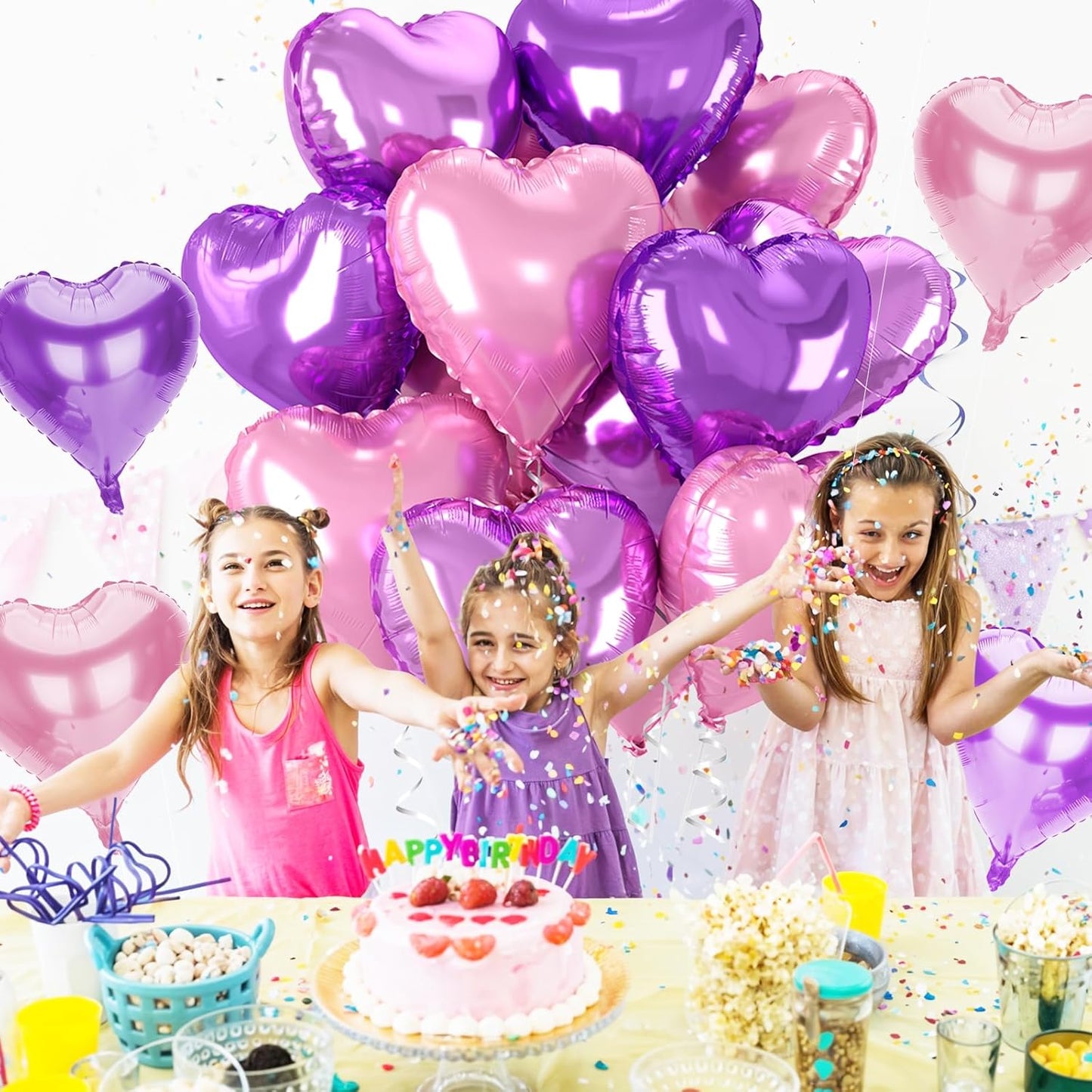 12 Pcs Heart Balloons, 18 inch Pink Purple Heart Shaped Balloon, Big Helium Foil Pink Purple Balloons for Wedding Baby Shower Anniversary Backdrop Valentine Women Girl Party Decoration