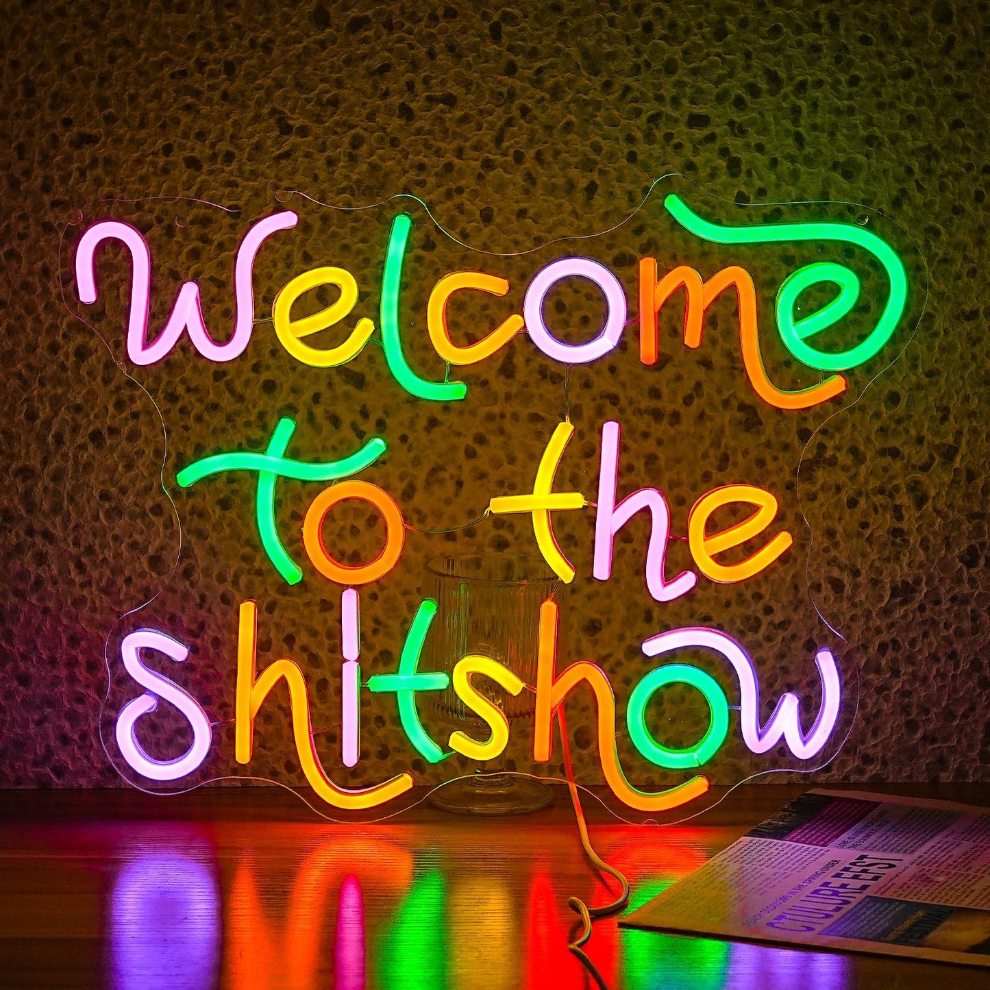 Welcome To The Show Neon Sign USB Powered Individual Fashion Decor Neon Sign Dimmable Multicolored Neon Light for Wall Decor Led Light Up Letters Sign for Vogue Occasion Home Bar Art Wall Decor(16.5*12.6 In)