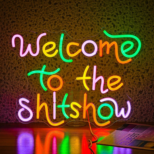 Welcome To The Show Neon Sign USB Powered Individual Fashion Decor Neon Sign Dimmable Multicolored Neon Light for Wall Decor Led Light Up Letters Sign for Vogue Occasion Home Bar Art Wall Decor(16.5*12.6 In)