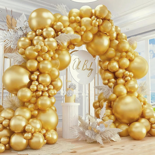 412pcs Metallic Gold Balloon Garland Arch Kit 18 12 10 5 Inch Different Sizes Latex Chrome Balloons for Baby Shower Birthday Graduation Wedding Anniversary Celebration Party Decoration