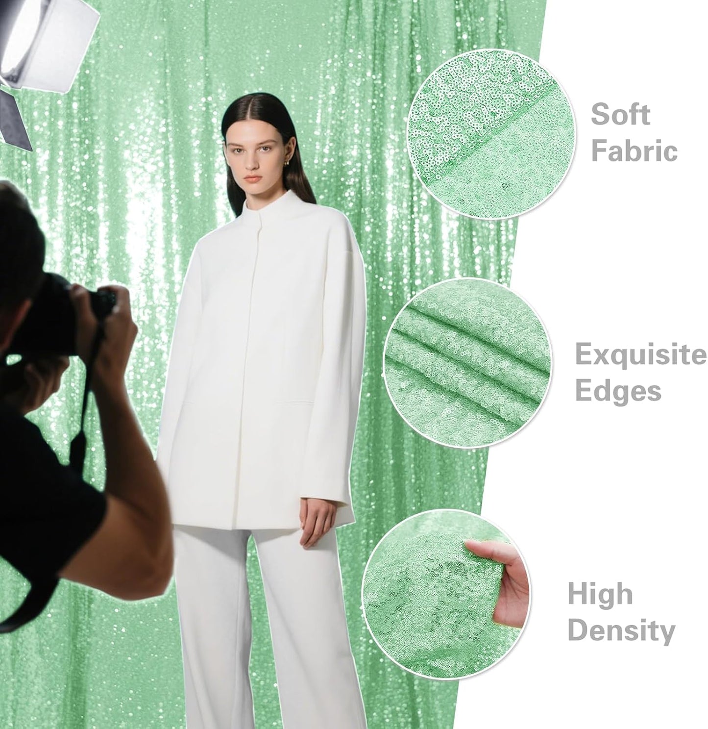 Mint Green Sequin Backdrop Curtain 2 Pieces 2FTx8FT Glitter Photography Backdrop for Party Wedding Birthday Christmas Decorations
