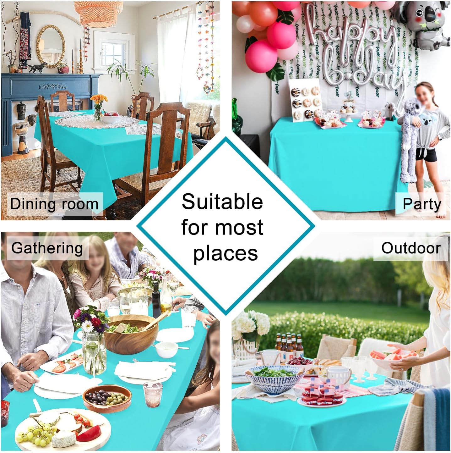Hiasan Solid Rectangle Tablecloth Aqua - Waterproof Washable Oblong Fabric Table Cloth for Dining Room Kitchen and Outdoor Use, 70 x 120 Inch