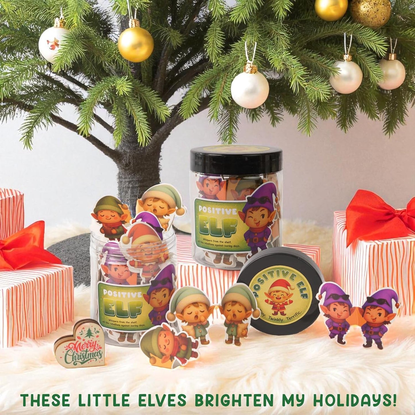 Positive Elf Jar – 60 Funny Emotional Support Elf, Christmas Gifts for Teens, Women, Men, Coworkers, Teachers, Sisters, Friends – Christmas Stocking Stuffer for Teen Girls, Boys, Women