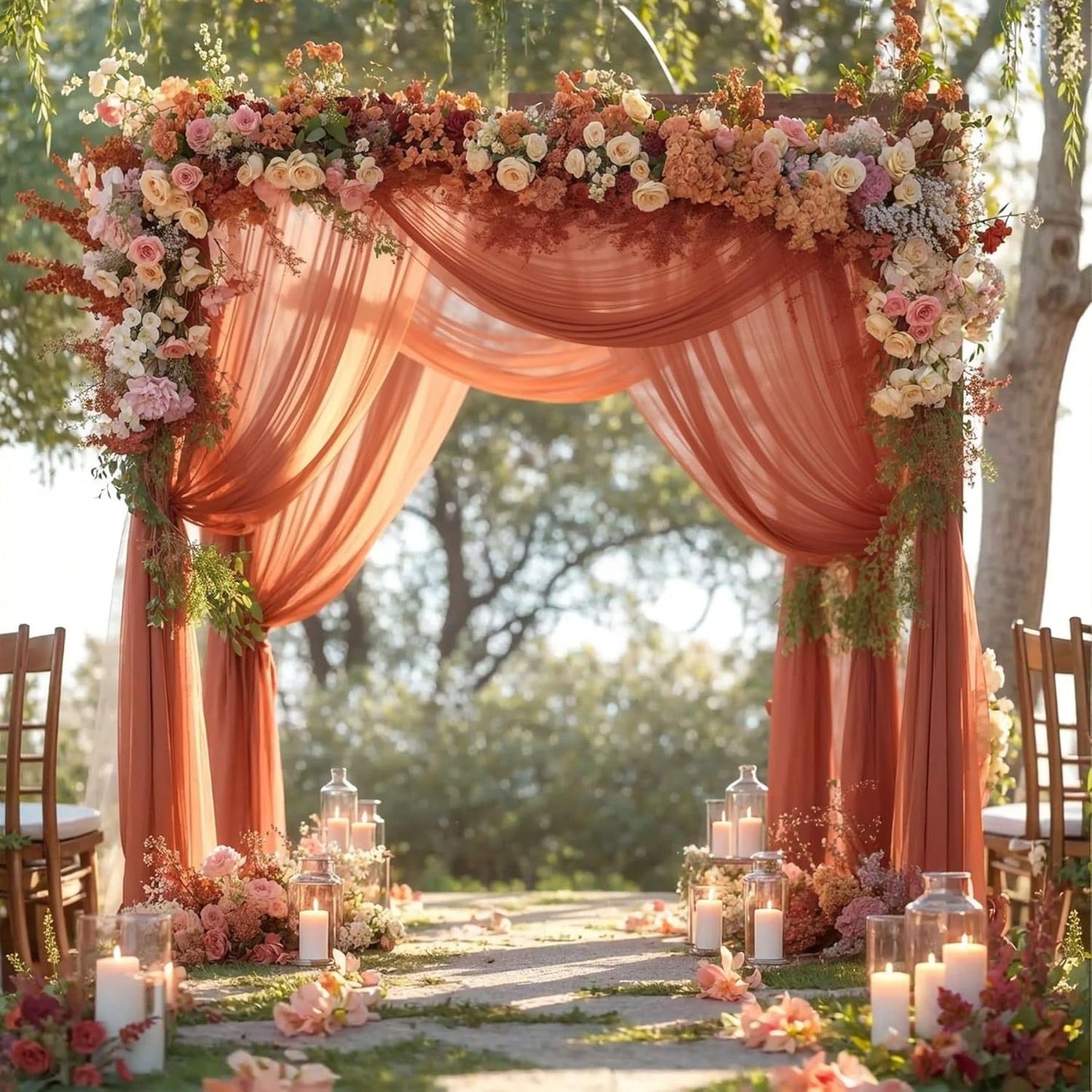 Wedding Arch Draping Fabric, 1 Panel 28" x 19Ft Terracotta Wedding Arch Drapes Sheer Backdrop Curtain for Wedding Ceremony Party Ceiling Decor