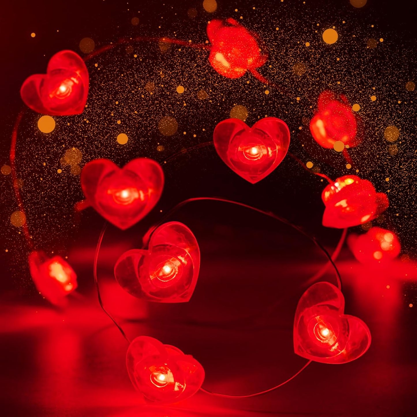 10FT Red Heart Fairy Lights Battery Operated with Timer for Mothers Day Decoration, LED String Lights Indoor Outdoor Waterproof Twinkle Lights for Christmas Proposal Anniversary Valentines Party Decor
