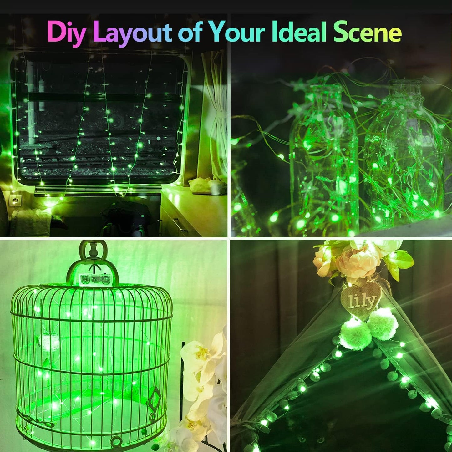 4 Pack 20FT 60LED Halloween Battery Operated Fairy Lights with Timer, Waterproof Battery String Lights Outdoor Indoor, Battery Twinkle Lights for Bedroom Wedding Birthday Party Christmas (Green)