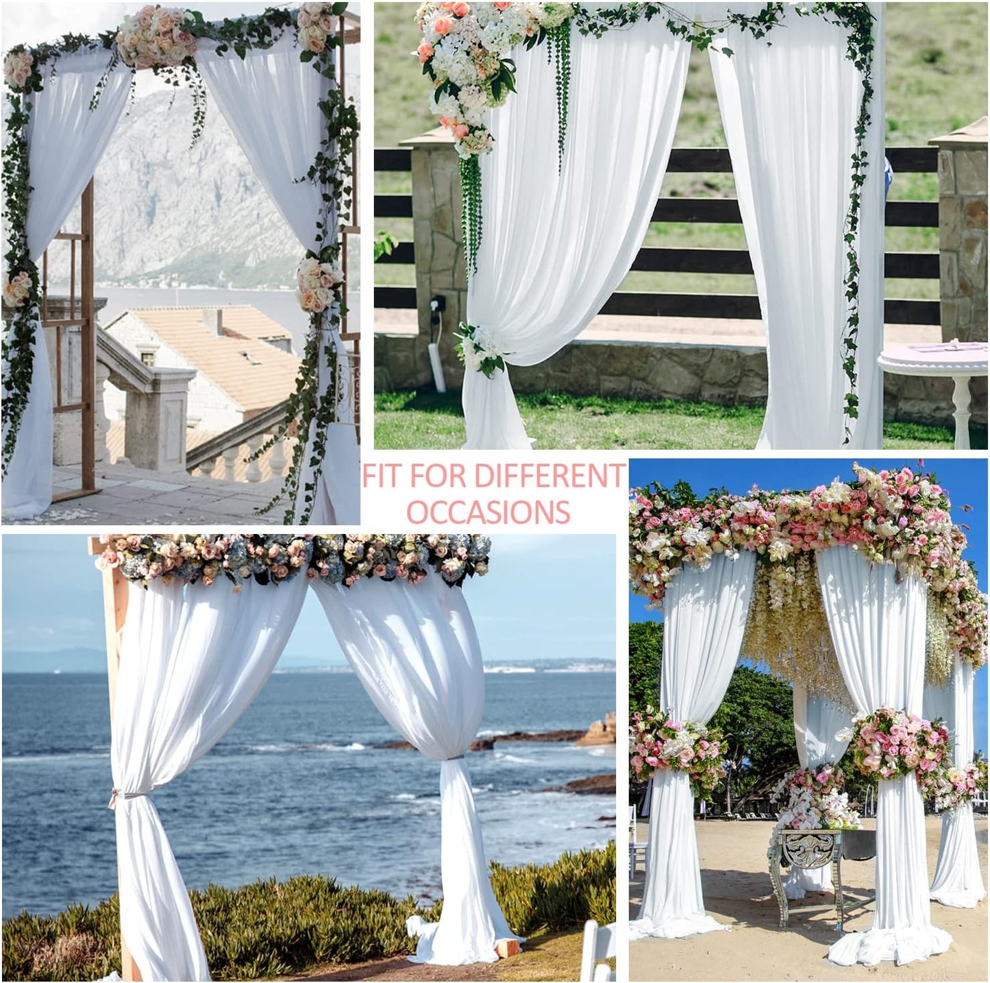PARTISKY 10x7ft White Chiffon Backdrop Curtains (2 Panels 5x7ft Each) - Wrinkle-Free Sheer Fabric Photo Drapes for Wedding Ceremony Arch Birthday Baby Shower Photography Stage Decor