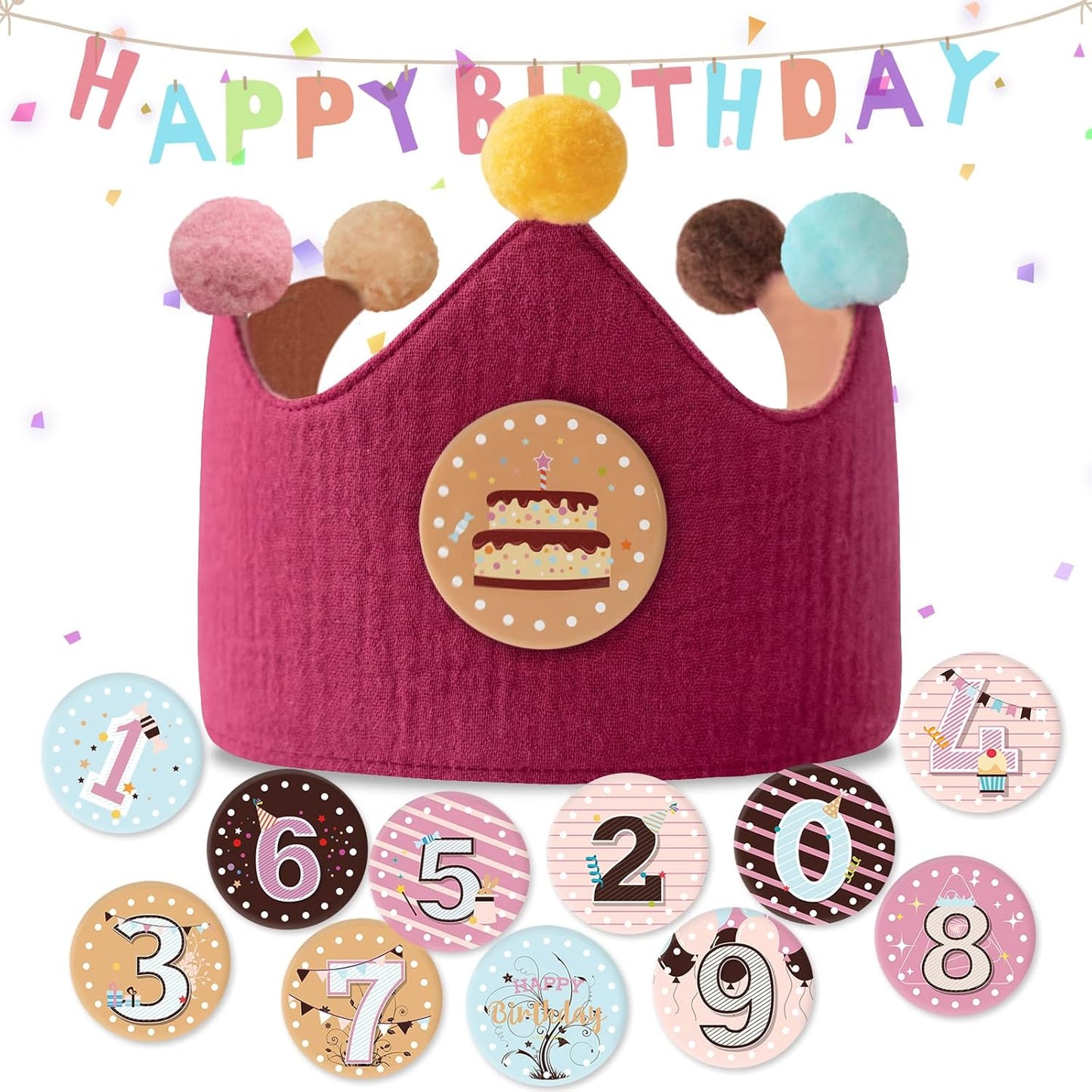 Reusable Birthday Crown with Numbers,Kids Birthday Hat Fabric Crown Pertain Kids Boy Toddler Girl Baby Bday Hats