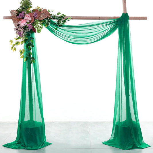 VDS Pack of 1 Panel (30 Inch X 100 Feet) Wedding Arch Draping Fabric Sheer Chiffon Fabric Drapery for Wedding Ceremony Reception Swag Backdrop Canopy Chuppah ARBO Altars Decoration (Emerald)