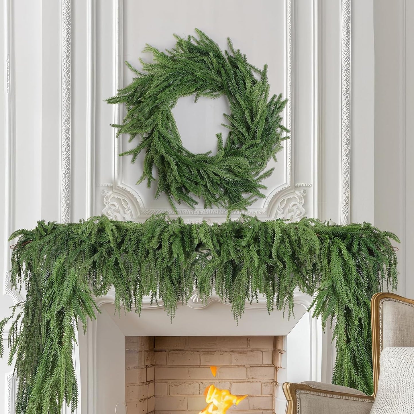4 Pack Christmas Norfolk Pine Garlands 6FT, Real Touch Artificial Greenery Garland – Full Evergreen Pine Garland for Mantle, Fireplace, Table, Wall, Stairs & Outdoor Holiday Décor