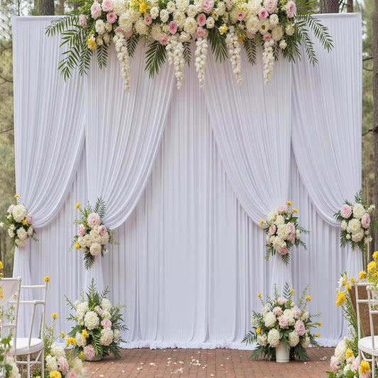 10ft x 15ft White Wrinkle Free Backdrop Curtains for Parties,Silky Polyester Fabric Wedding Ceiling Drapes, 2 Panels 15ft Photo Back Drop Drapes for Baby Shower Photography Stage Background Cloth