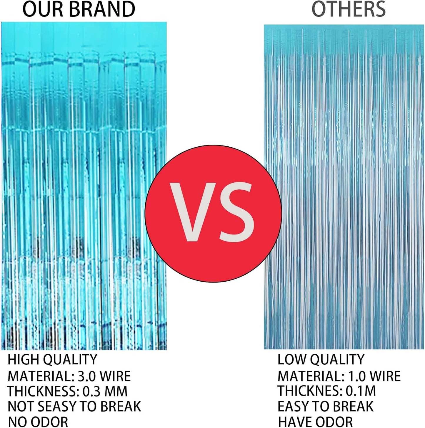 Keyali 3 Pack 3.3 * 8.3 ft Foil Curtain Metallic Tinsel Fringe Curtains Photo Booth Props Backdrop for Birthday Wedding Engagement Baby Shower Christmas Holiday Celebration Partyl,Light Blue