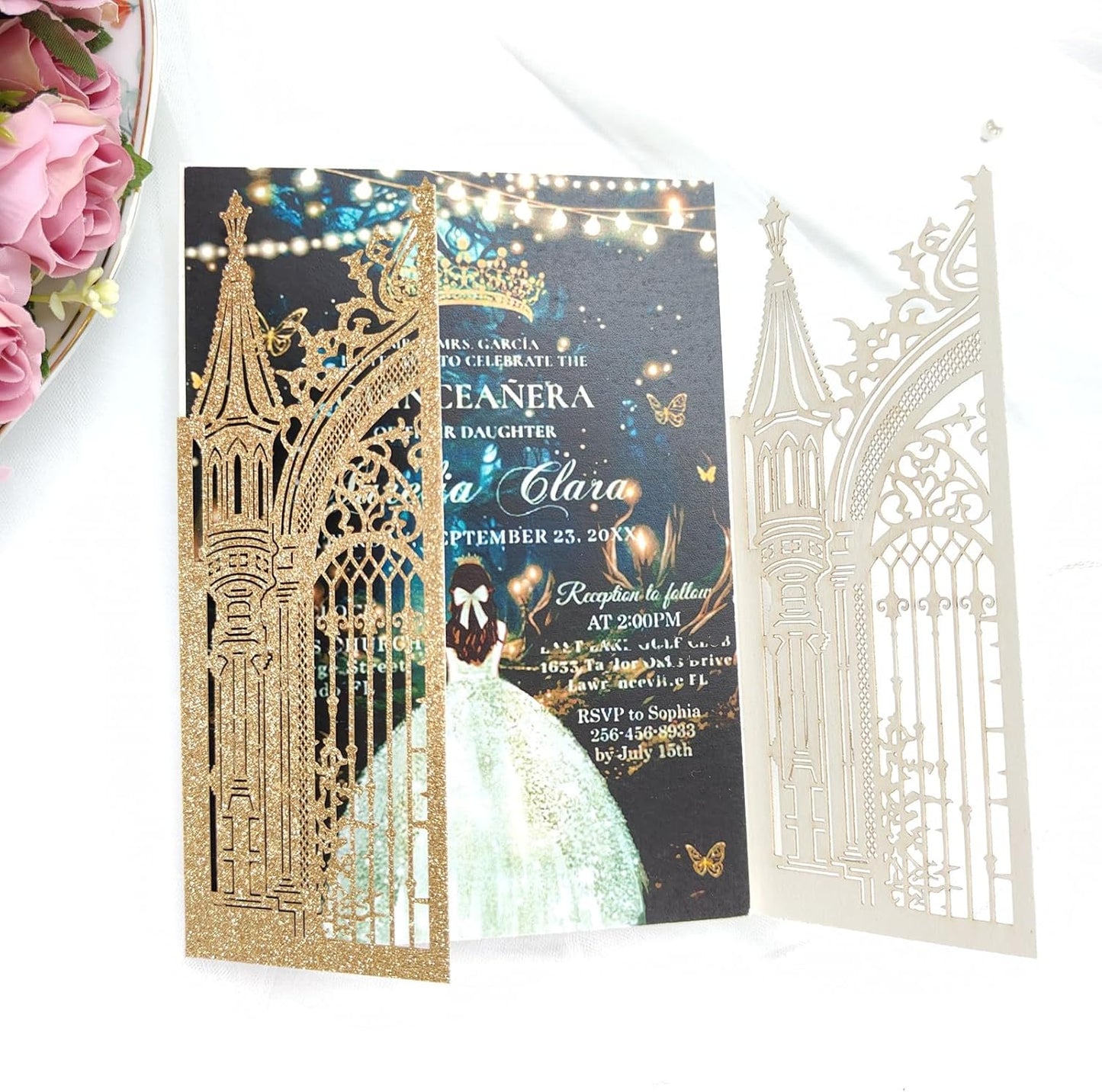 20PCS Laser Cut Wedding Invitations,Wedding Invitation Card Pocket,Quince Invites,Sweet 16 Invitations,Quinceanera Invitations,Laser Cut Invitations For All Occasions