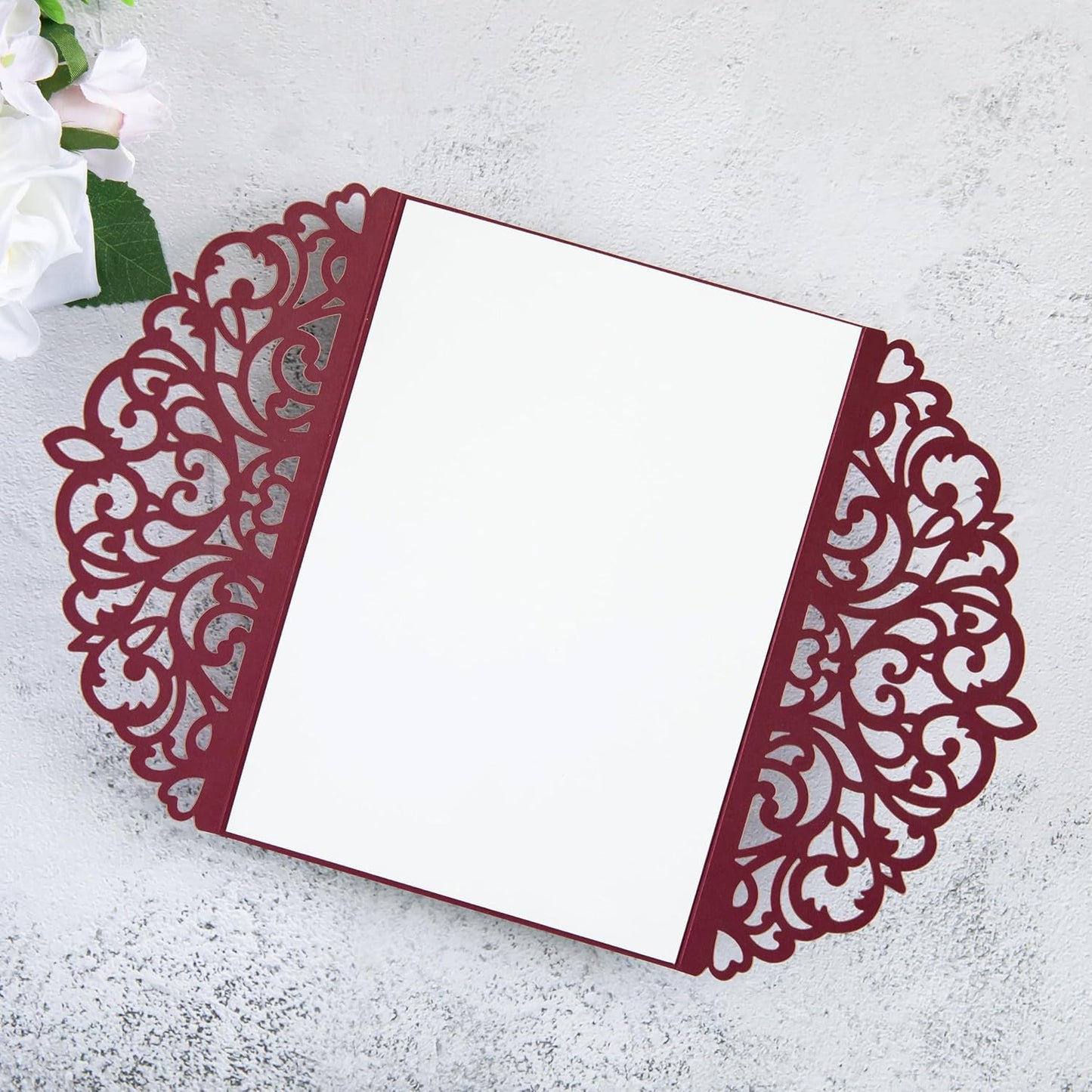 20Pcs Burgundy Laser Cut Invitation Cards With Blank Inner Sheets for Wedding Cards Bridal Shower Engagement Quinceanera Invitation (No Envelopes)