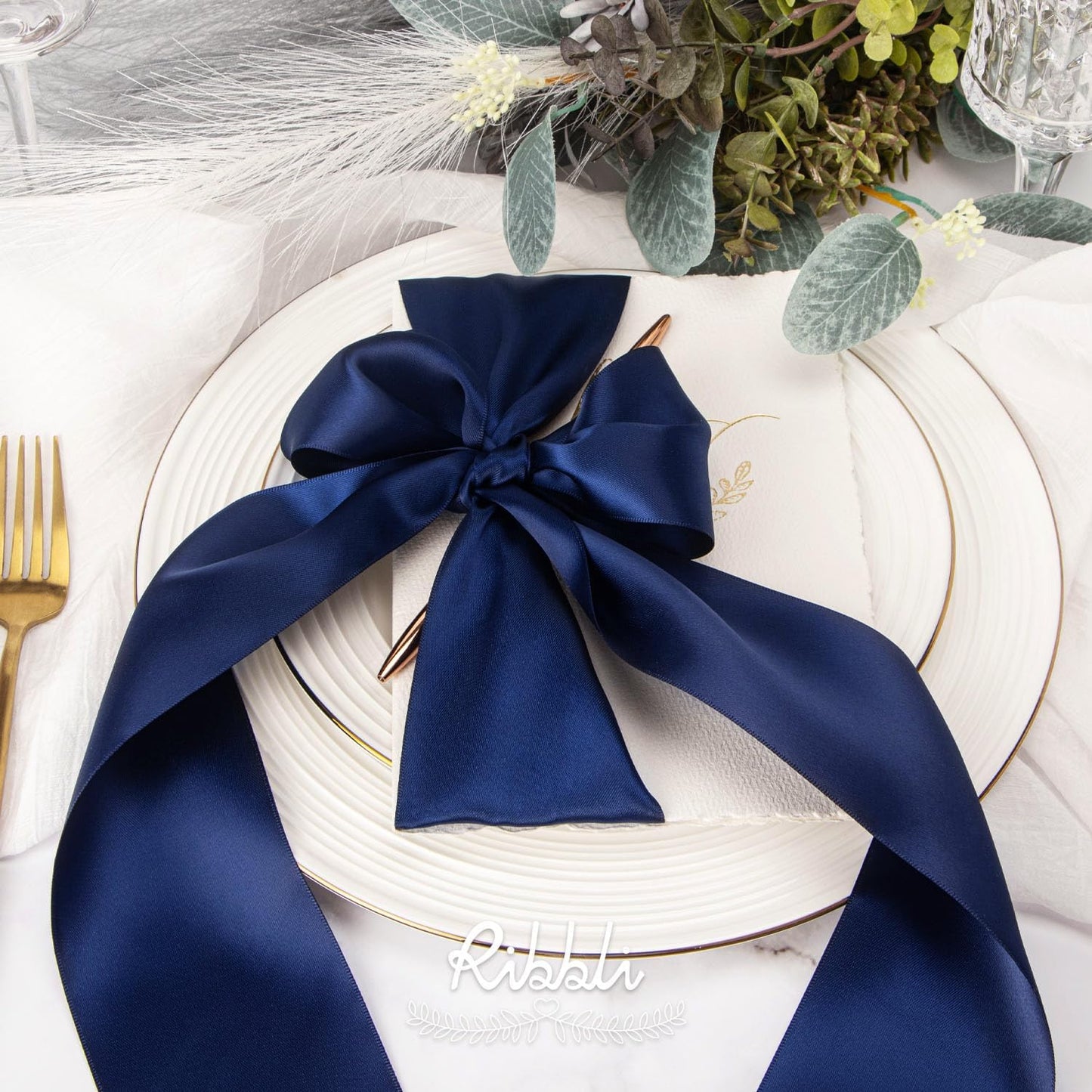 Ribbli Navy Double Faced Satin Ribbon, 3” x Continuous 10 Yards,Use for Bows Bouquet,Gift Wrapping,Floral Arrangement,Wedding Decoration