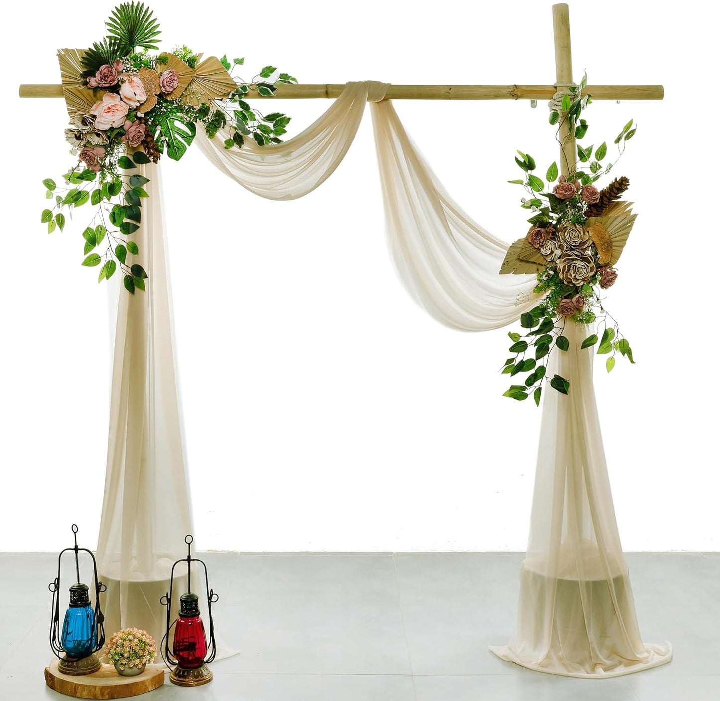 VDS Pack of 1 Panel (30 Inch X 100 Feet) Wedding Arch Draping Fabric Sheer Chiffon Fabric Drapery for Wedding Ceremony Reception Swag Backdrop Canopy Chuppah ARBO Altars Decoration (Champagne)