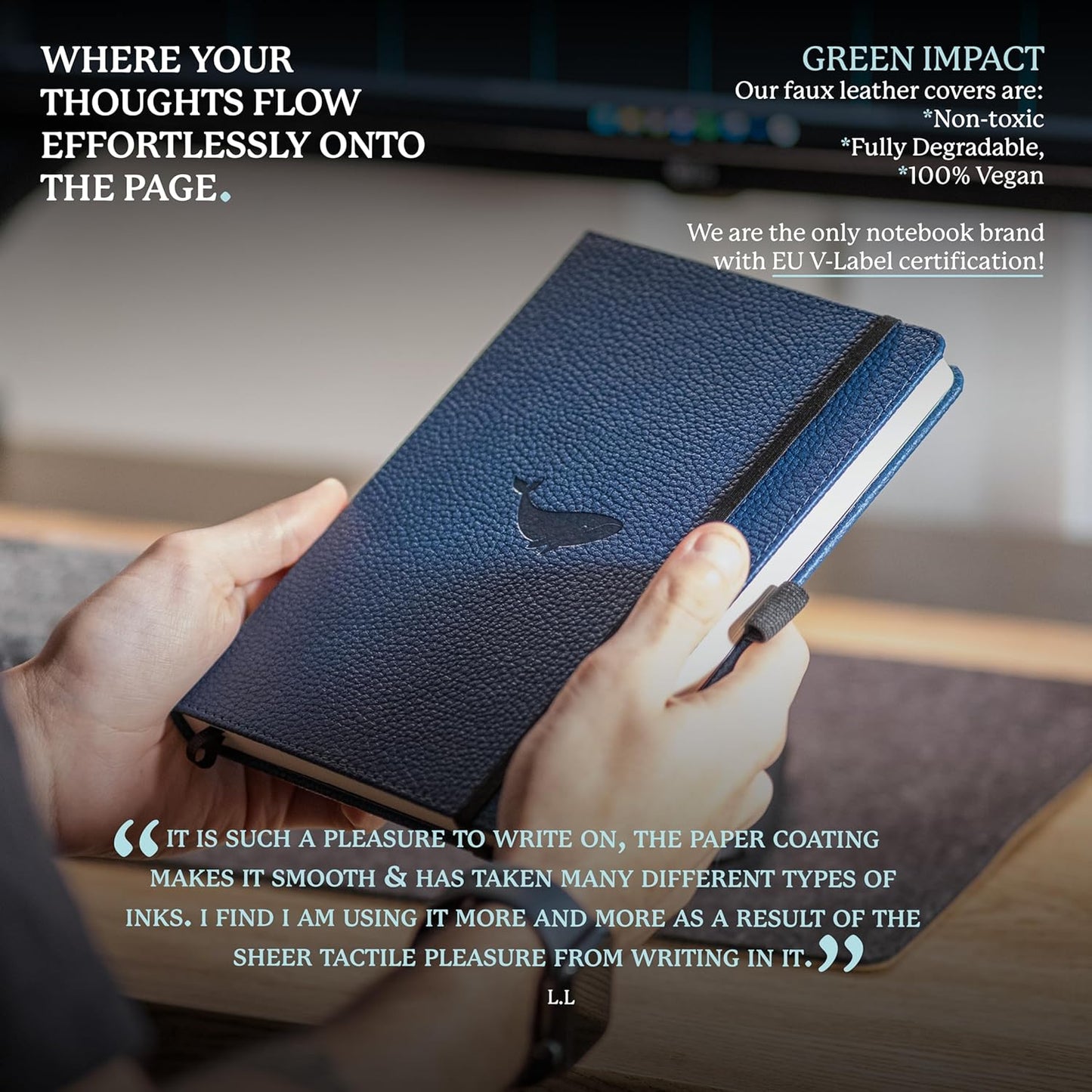 Dingbats Wildlife Dotted Journal A5 - Vegan Leather Hard Cover, Ideal for Work, Travel - Pocket, Elastic Closure, Bookmark