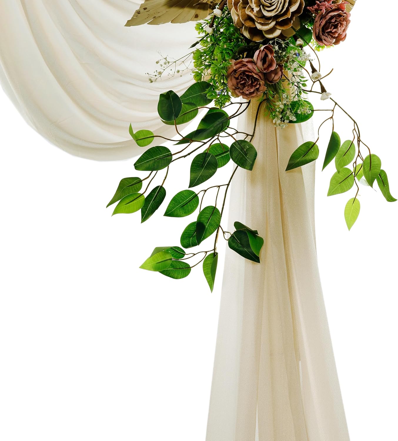 VDS Pack of 2 Panel (30 Inch X 40 Feet) Wedding Arch Draping Fabric Sheer Chiffon Fabric Drapery for Wedding Ceremony Reception Swag Backdrop Canopy Chuppah ARBO Altars Decoration (Champagne)