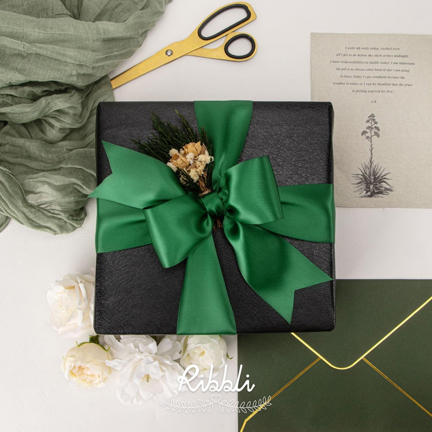 Ribbli Forest Green Double Faced Satin Ribbon, 2” x Continuous 10 Yards,Use for Bows Bouquet,Gift Wrapping,Floral Arrangement,Wedding Decoration