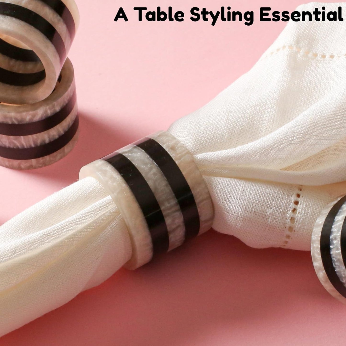 Napkin Rings Set of 12, Resin Round Napkin Holders for Cloth Napkins, Elegant Serviette Rings for Dinner Parties, Weddings, Holiday Décor, Modern Dining Accessories (Black White) - ALPHA Living HOME