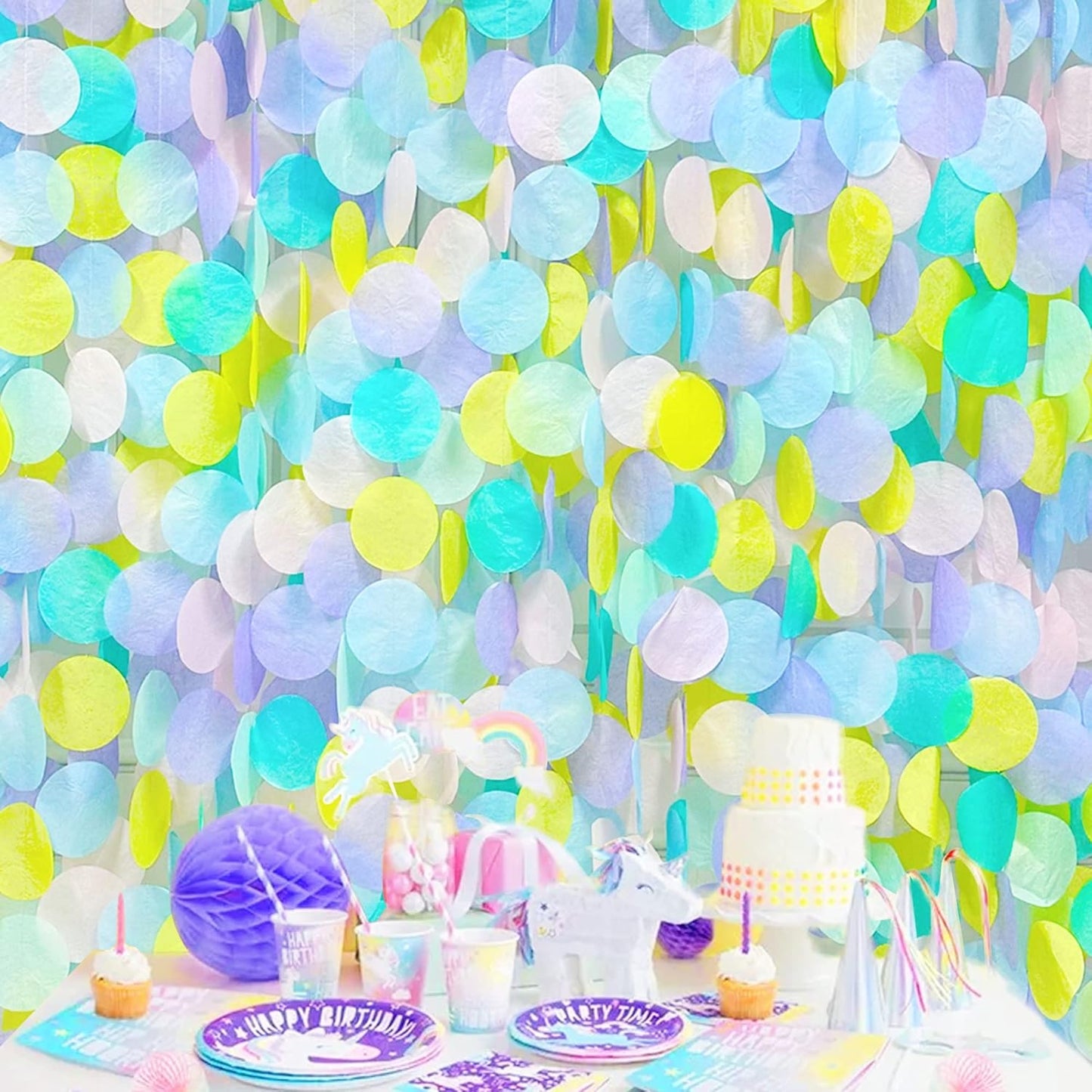 205Ft Pastel Party Decorations Big Circle Dot Backdrop Garland Pastel Tissue Paper Polka Dots Hanging Curtain Streamer for Birthday Bachelorette Wedding Engagement Baby Shower Macaron Party Supplies