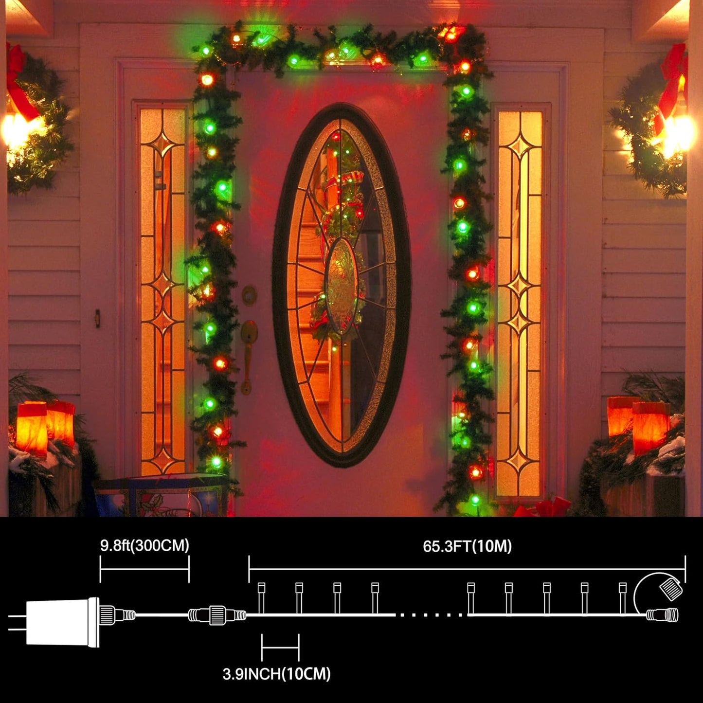 LAMPHOME 33ft Christmas Decorative Mini Lights, 100 LED Transparent Wire Fairy Starry String Lights Plug in, 16 Lighting Modes, for Indoor Outdoor Xmas Tree Wedding Party Decoration (Red+Green)