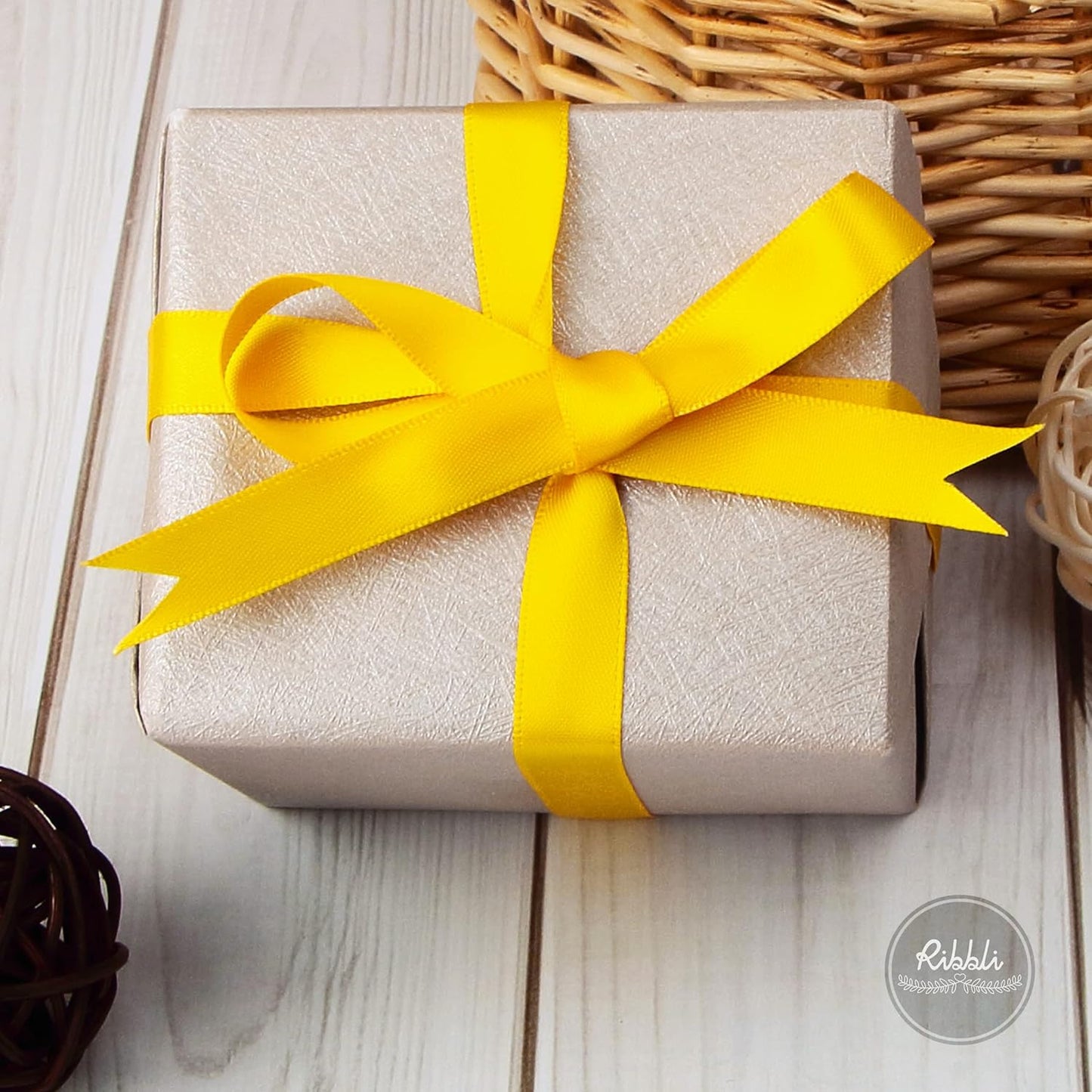 Ribbli Maize Yellow Double Faced Satin Ribbon,1/2 Inch x Continuous 25 Yards,Use for Craft Bows Bouquet, Gift Wrapping, Wedding Decoration, Floral Arrangement