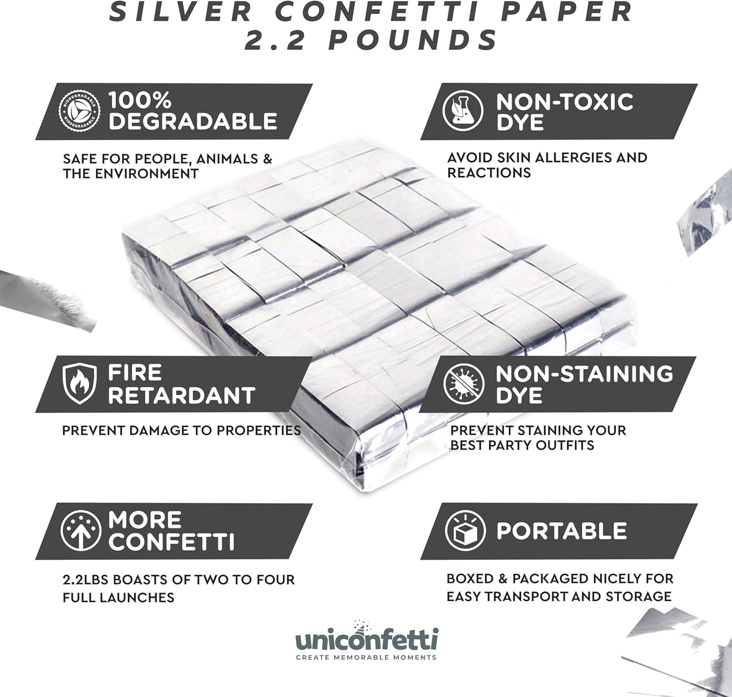Silver Confetti Paper - BULK 2.2lbs | 1kg, Biodegradable Tissue Paper, Rainbow Light Weight, Non-Staining Paper, for Events, Crafts, Decorations