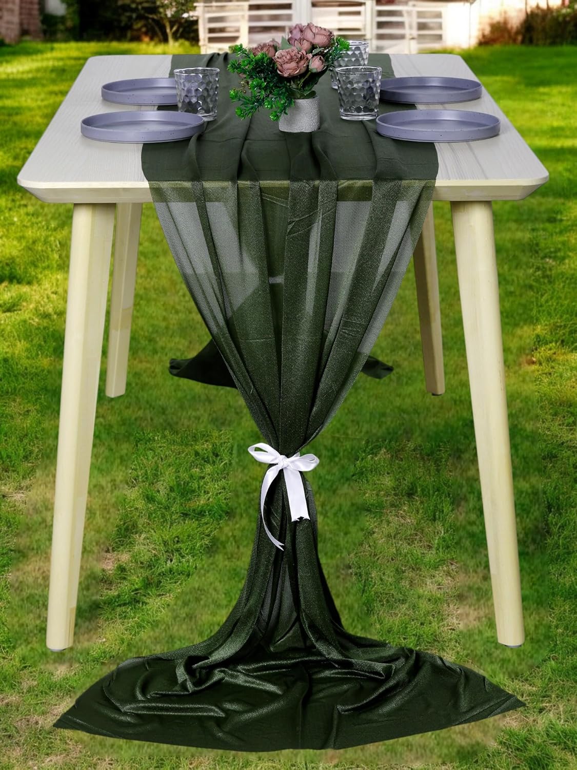 MDS Halloween Chiffon Table Runner - 12 Pack, 29 x 170 Inches, 14ft Each - Sheer Spooky Table Runners for Haunted House Parties, Trick-or-Treat Tables, Witchy Décor, Wedding & Events - Olive Green