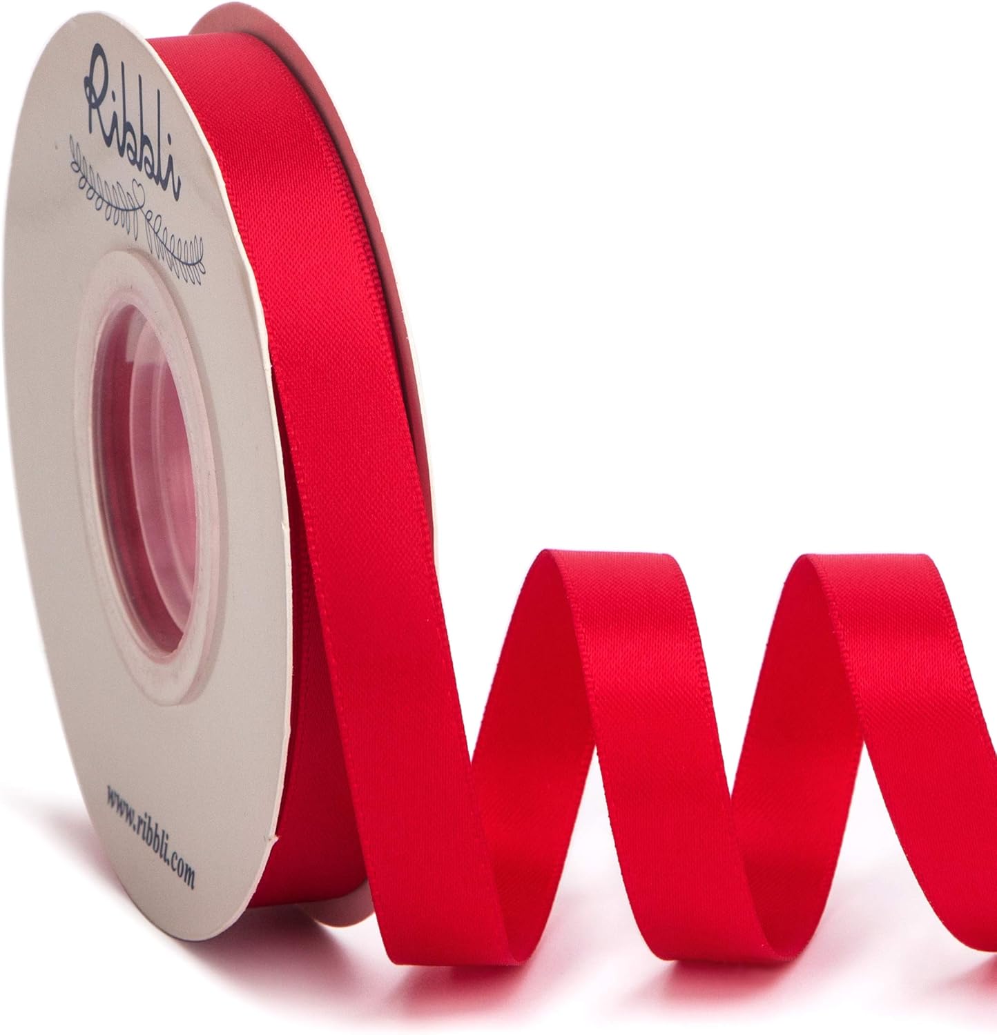 Ribbli Double Faced Hot Red Satin Ribbon,1/2” x Continuous 25 Yards,Use for Bows Bouquet,Gift Wrapping,Floral Arrangement