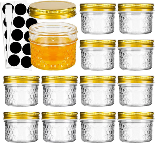 asika Mini Mason Jars, 4 oz Mason Jars With Lids,12 PACK Small Glass Jars Ideal for Food Storage, Jam, Spice,Candle,Honey,Wedding Favors