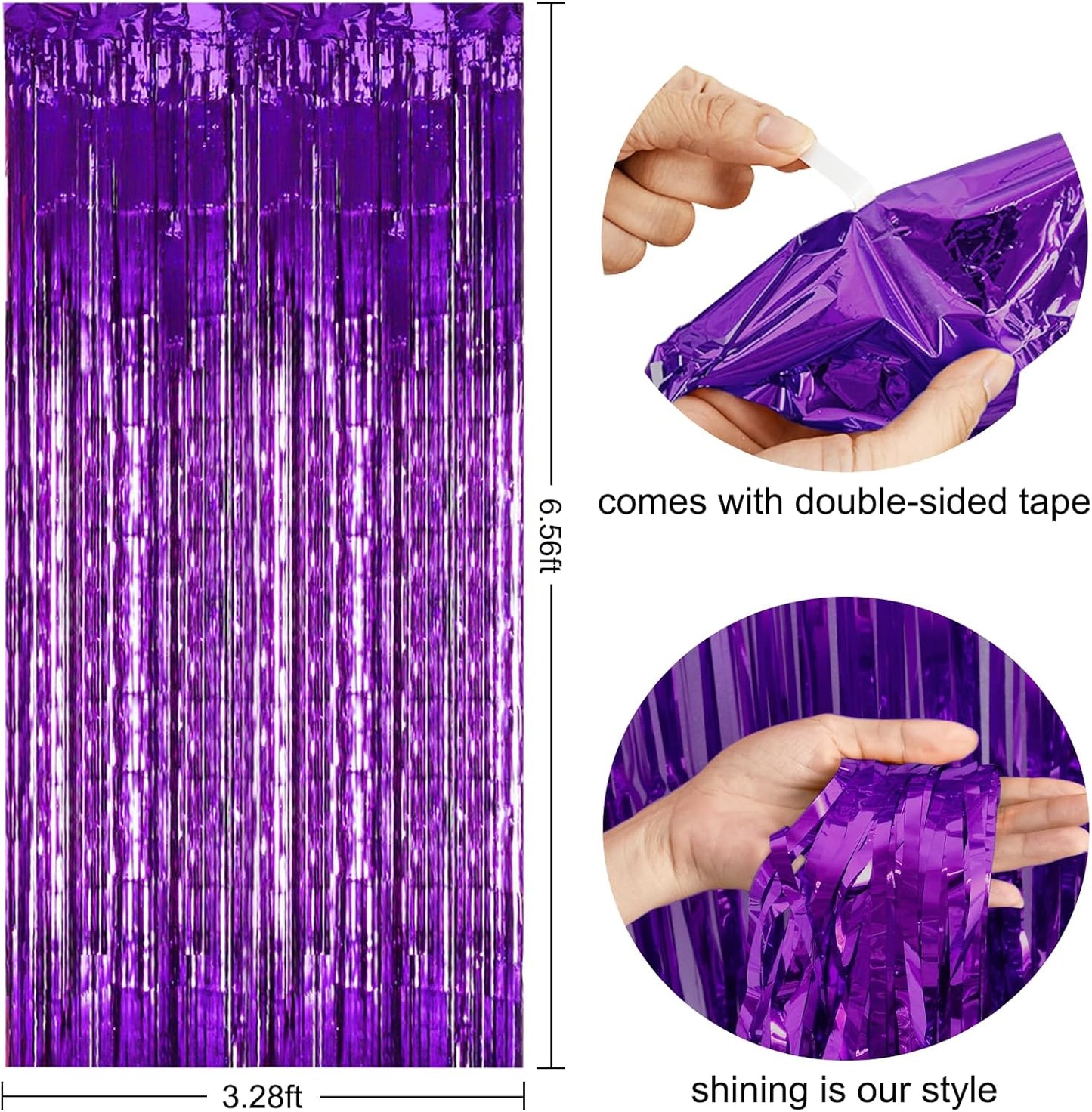 TONIFUL 2Pcs Black Purple Door Streamers,Photo Booth Backdrop Metallic Streamers Foil Fringe Curtains for Birthday Christmas New Year Bachelorette Halloween Party Streamers Decor