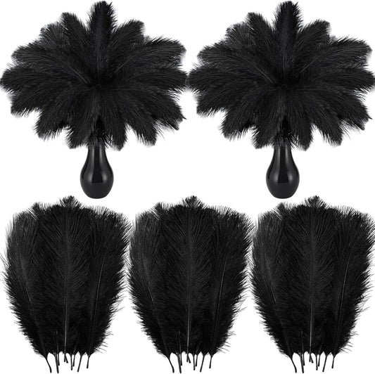Crowye 100 Pcs Ostrich Feathers Bulk for Centerpieces Craft Ostrich Feathers for Vase Wedding Masquerade Party Home Costume Decorations (8-10 Inch,Black)