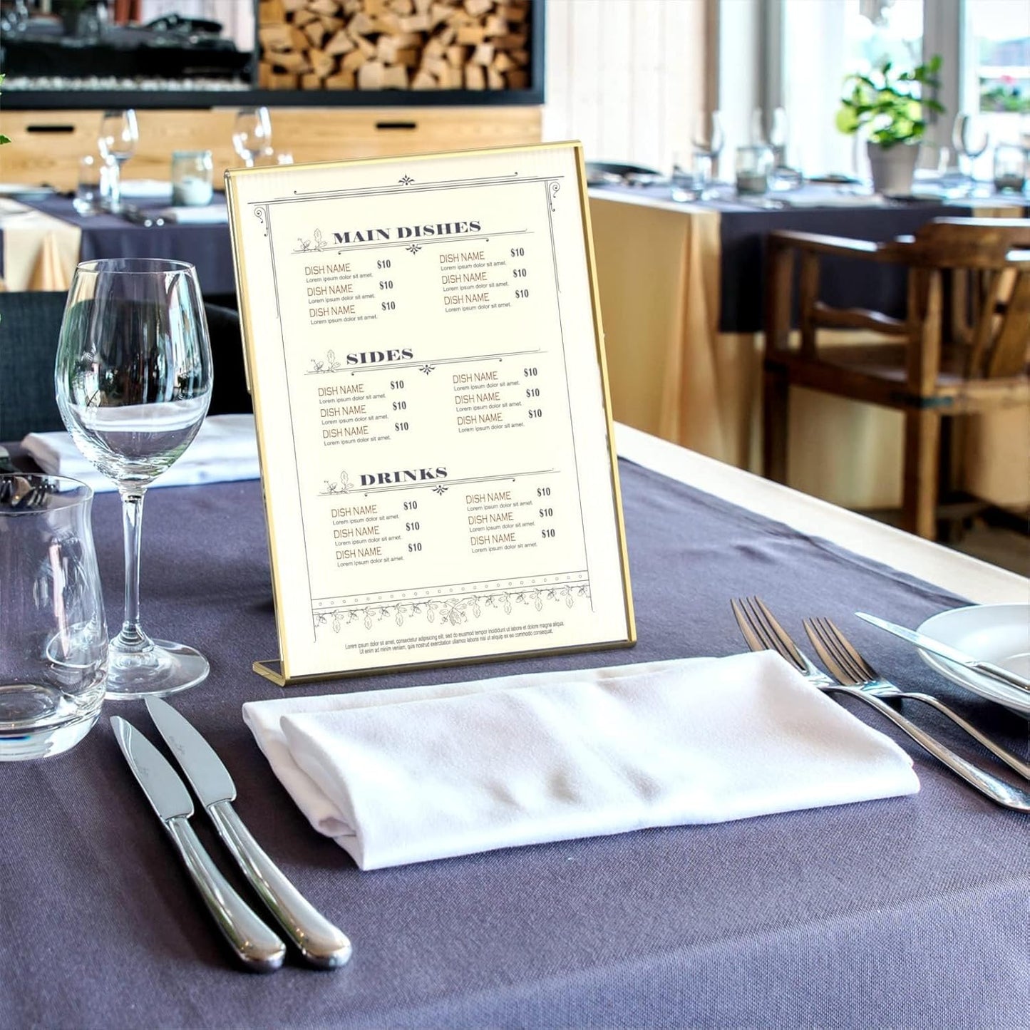 NIUBEE 8.5 x 11 Gold Frames, 6 Pack Acrylic Slanted Back Gold Picture Frames for Signs, Menu, Flyer and Art Display, Perfect for Wedding, Party, Event, Shop