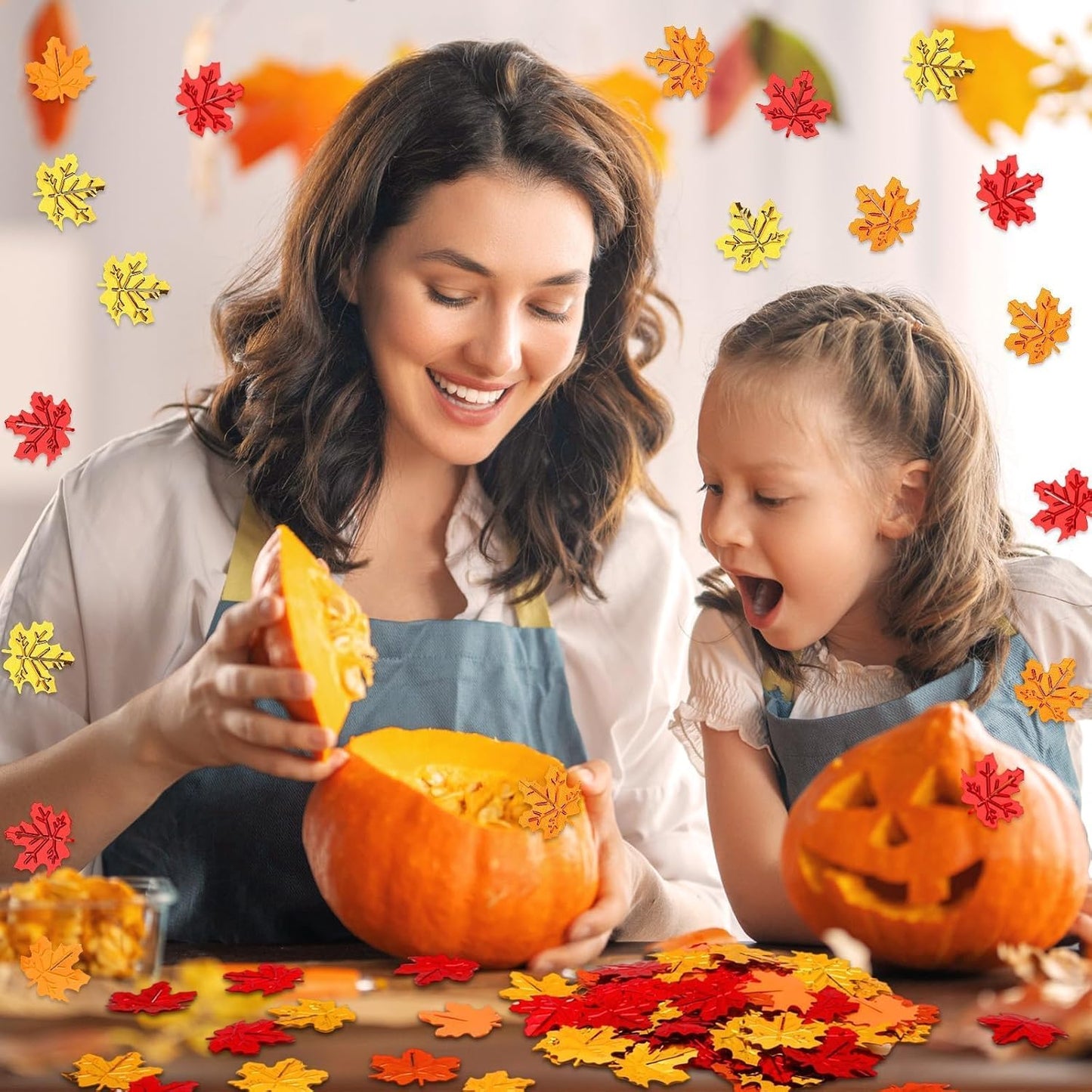 MARFOREVER Fall Maple Leaf Confetti, Thanksgiving Metallic Foil Confetti Autumn Colors Party Decorations Leaves Sequins Table Scatter Centerpiece Sprinkles for Fall Party Supplies Decor