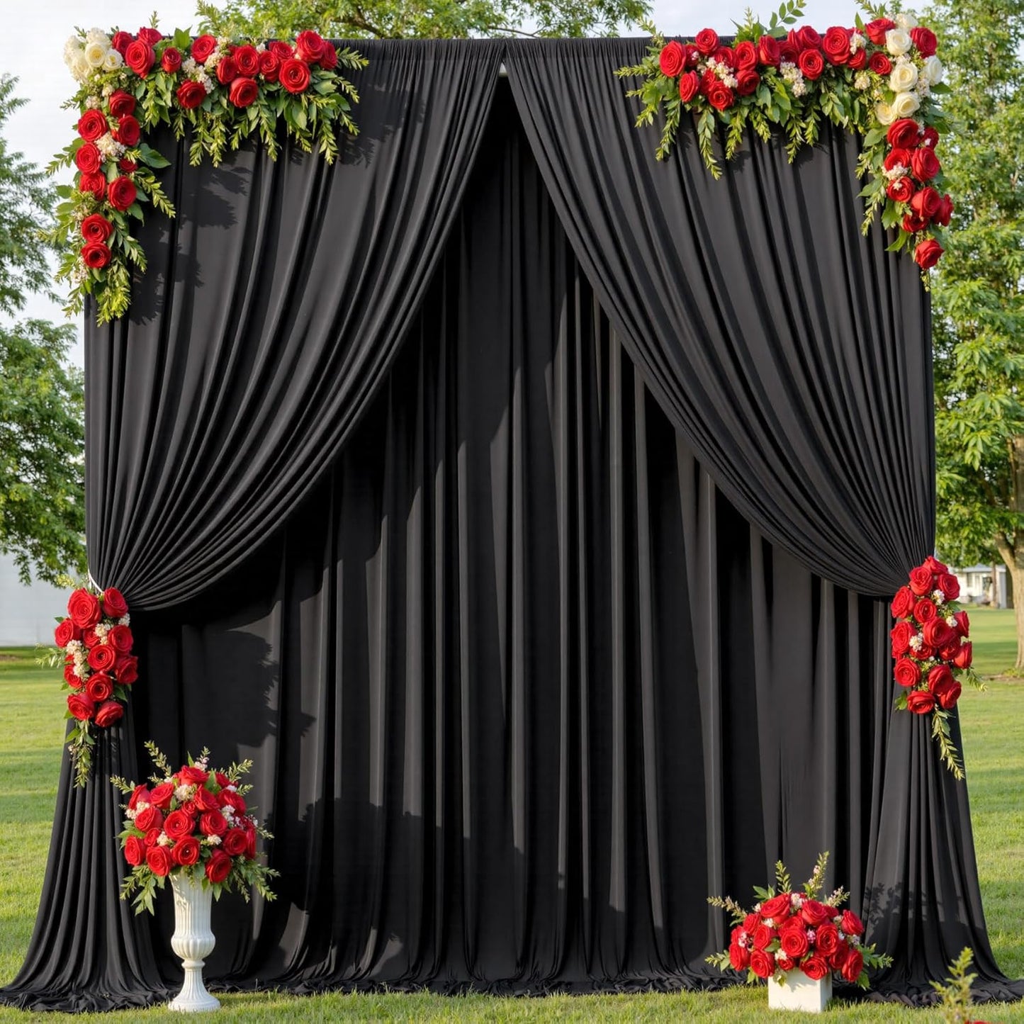 40ftx10ft Wrinkle Free Black Backdrop Curtain for Parties 8 Panels 5x10ft Silky Polyester Photo Backdrop Drapes Back Drop Cloth for Wedding Birthday Background Photography Photoshoot Decor