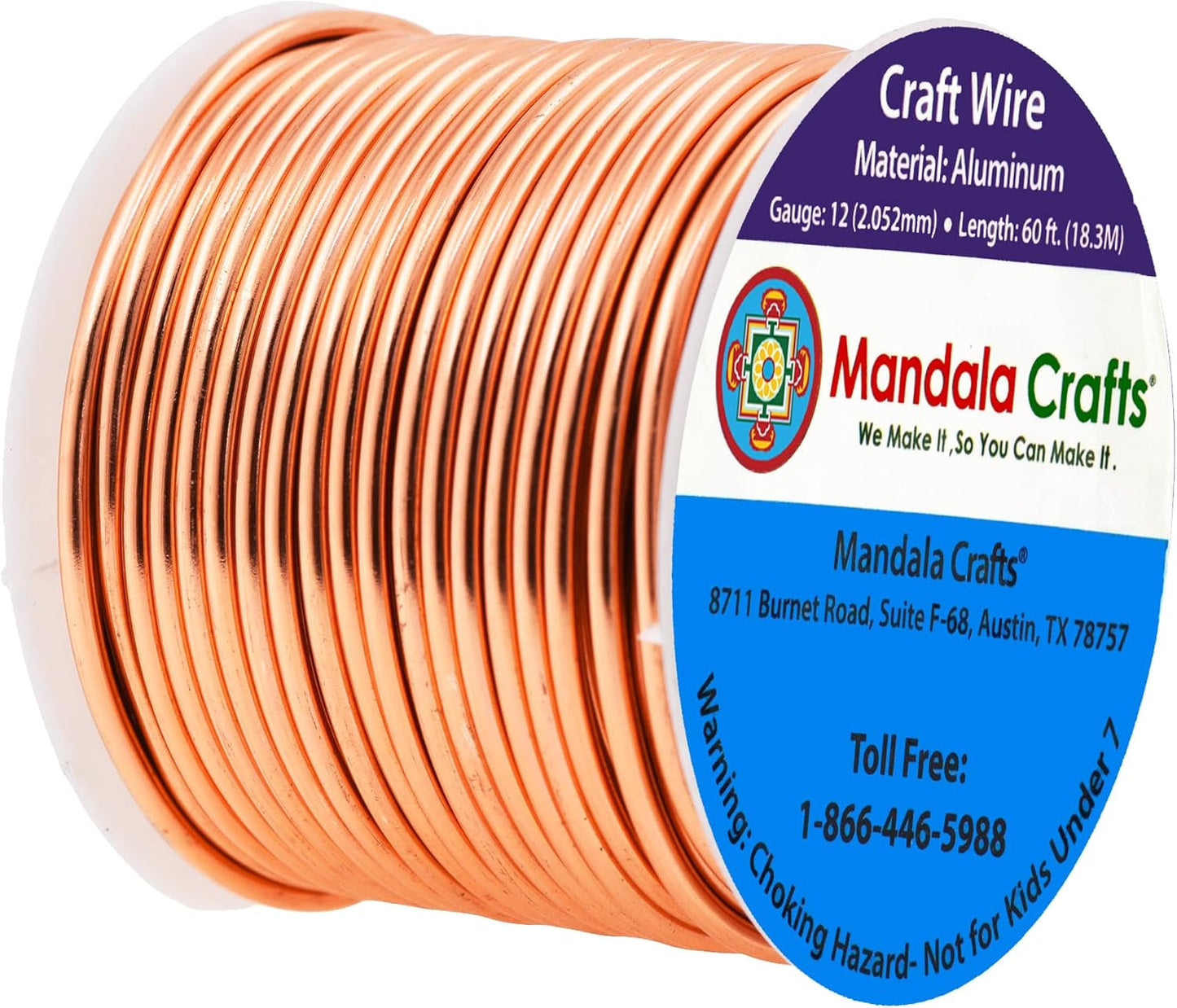 Mandala Crafts 12 Gauge Anodized Aluminum Craft Wire for Jewelry Making - 60 FT Colored Flexible Copper Tone Wire - Bendable for Bonsai Armature Crafting Sculpting