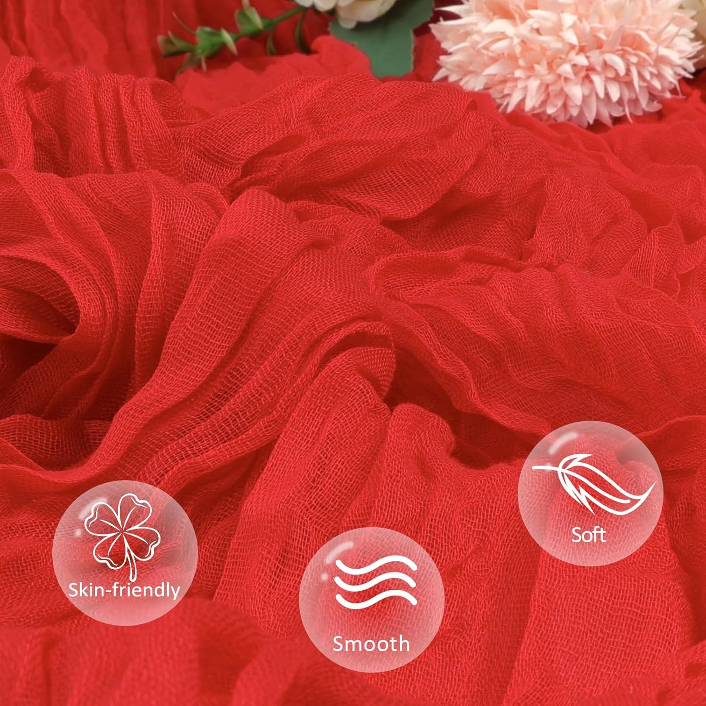 6 Pack Red Cheesecloth Fall Table Runner 10ft Boho Gauze Fabric Cheese Cloth Thanksgiving Christmas Table Runner 35 x 120 Inch Rustic Sheer for Wedding Decor Bridal Shower Party Centerpiece Decoration