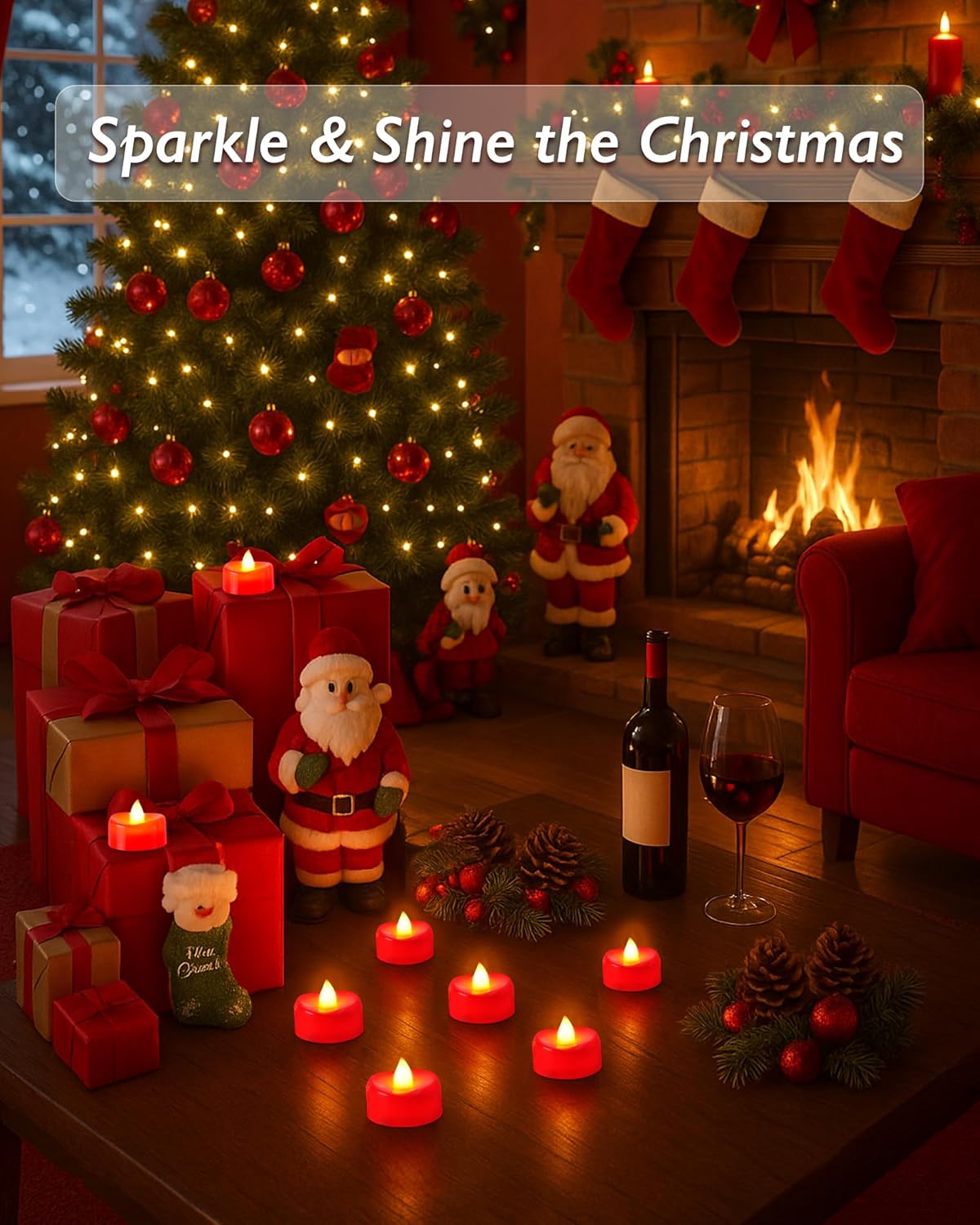 Raycare Red LED Tea Lights Battery Operated, 200+Hour Flickering Votive Candles,Realistic Fake Flameless Tea Lights for Wedding Party Halloween Thanksgiving Christmas Decorations, 24 Pack