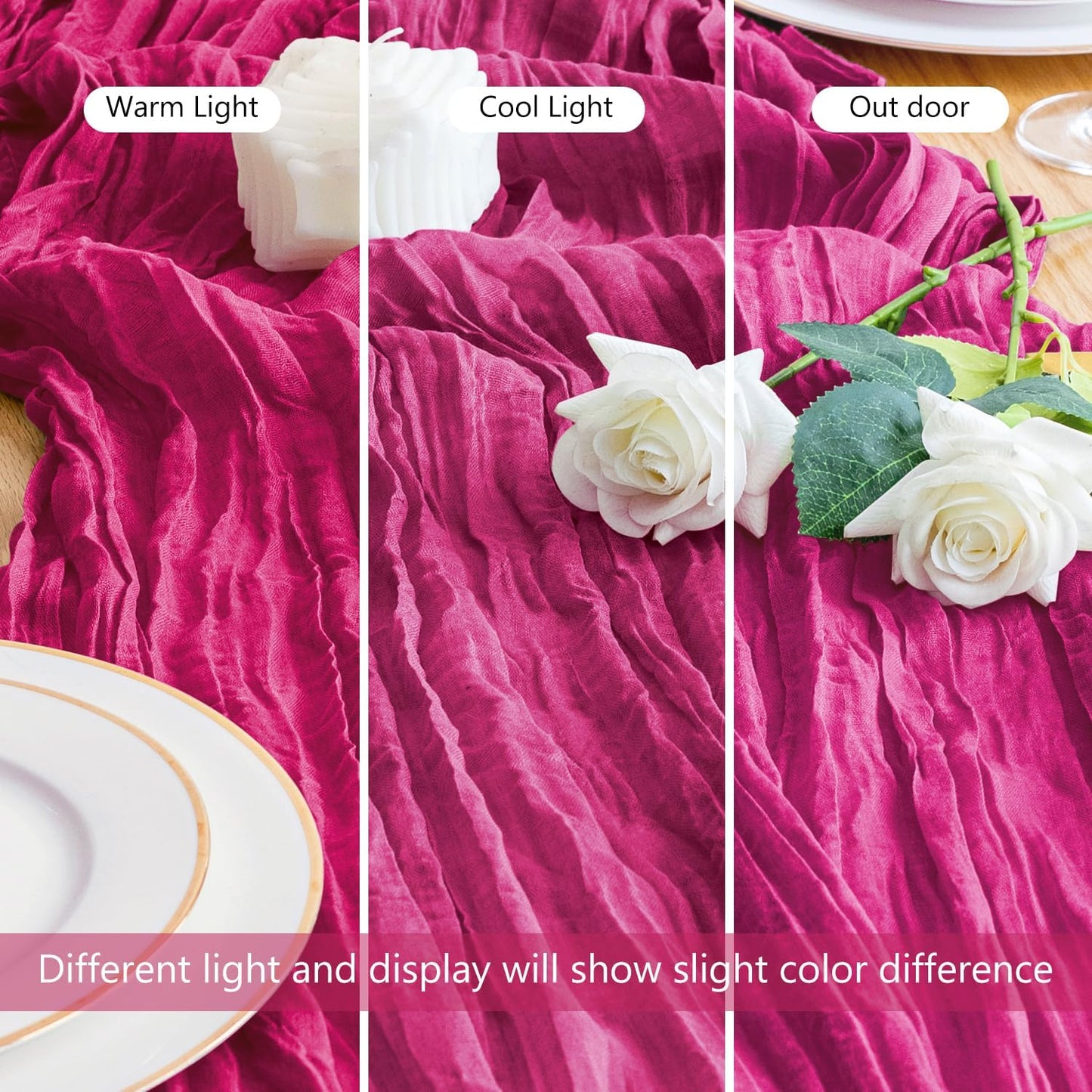 Asee'm Cheesecloth Table Runner 120 Inches Long Fuchsia Boho Gauze Cheese Cloth Runner 10FT Rustic Sheer Fall Table Runners for Thanksgiving Wedding Party Baby Shower Decoration