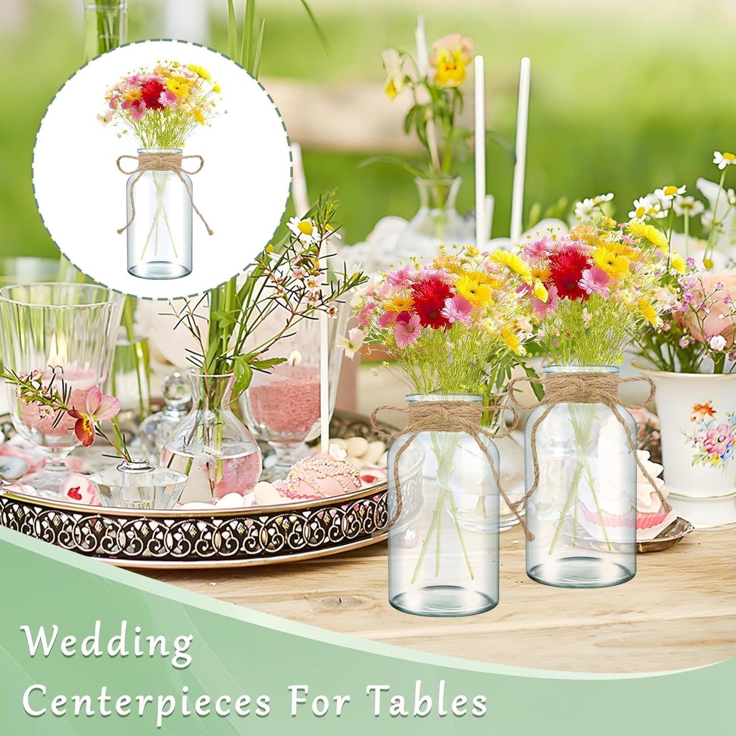 12PCS Transparent Glass Flower Vases for Centerpieces Boho Cylinder Bud Vases in Bulk Mason Jars for Weddings, Parties & Vintage Home Decor(Transparent 12)