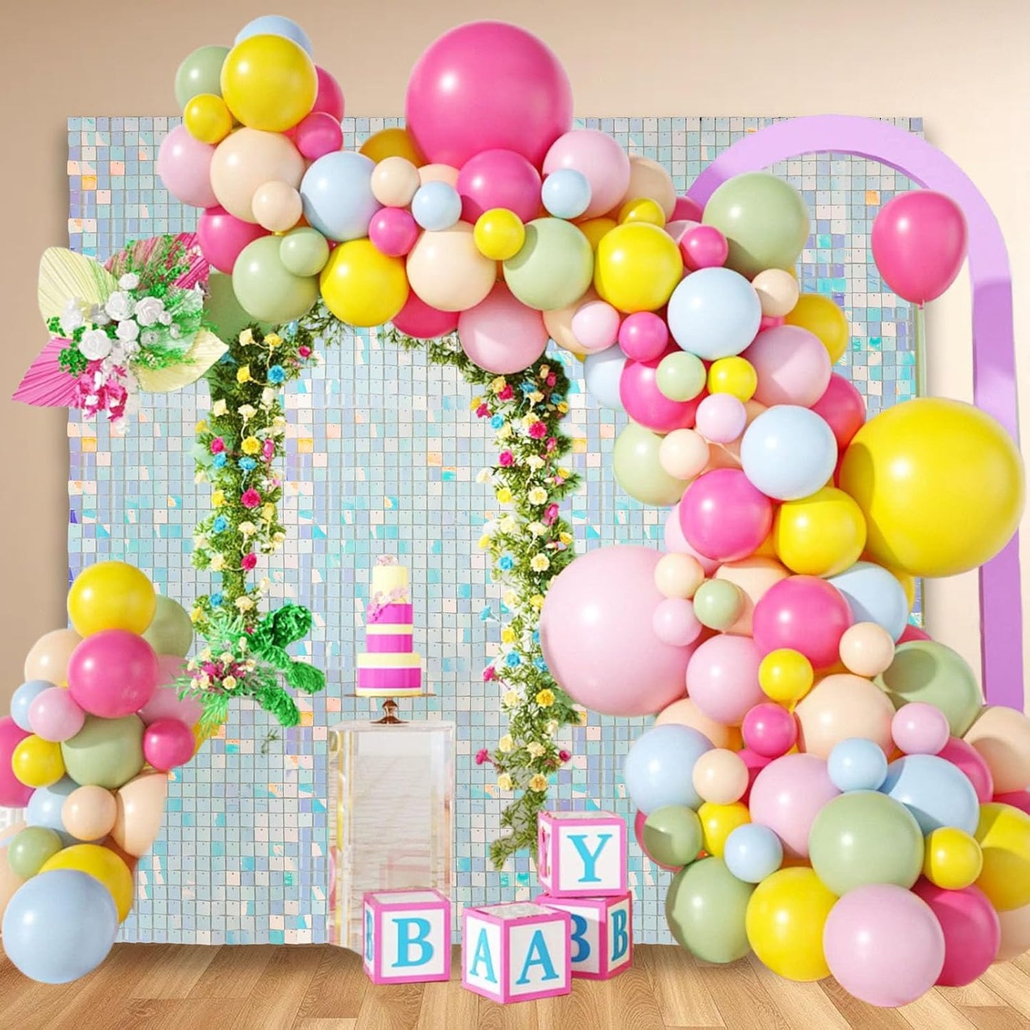 12PCS Colorful Blue Shimmer Wall Backdrop, Square Sequin Photo Backdrops Panel, Glitter Wall Background for Birthdays, Weddings, Engagements, Baby Showers, Disco Bachelorette Party Decor (3FTx4FT)