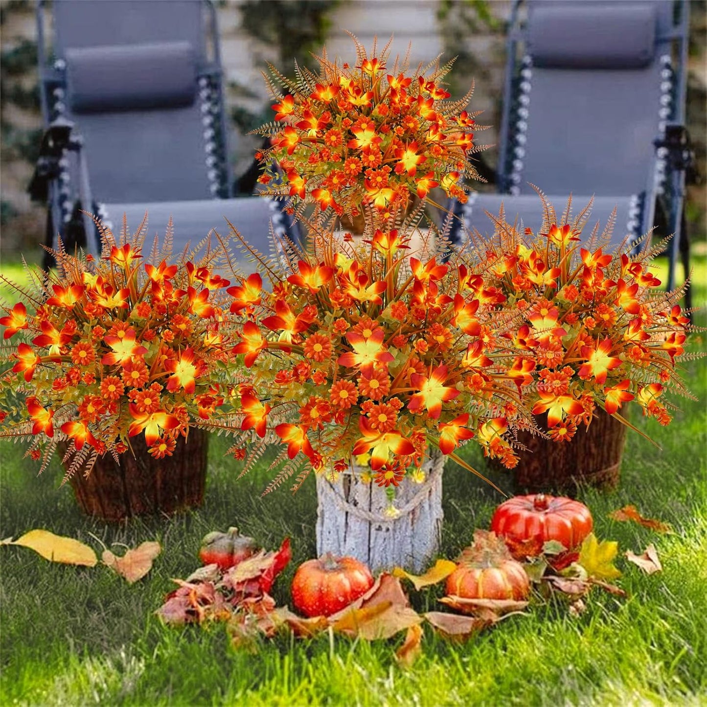 16Pcs Artificial Fall Flowers Outdoor Fake Fall Plants UV Resistant Autumn Greenery Plastic Flowers Shrubs for Outside Porch Patio Garden Boxwood Thanksgiving Decor