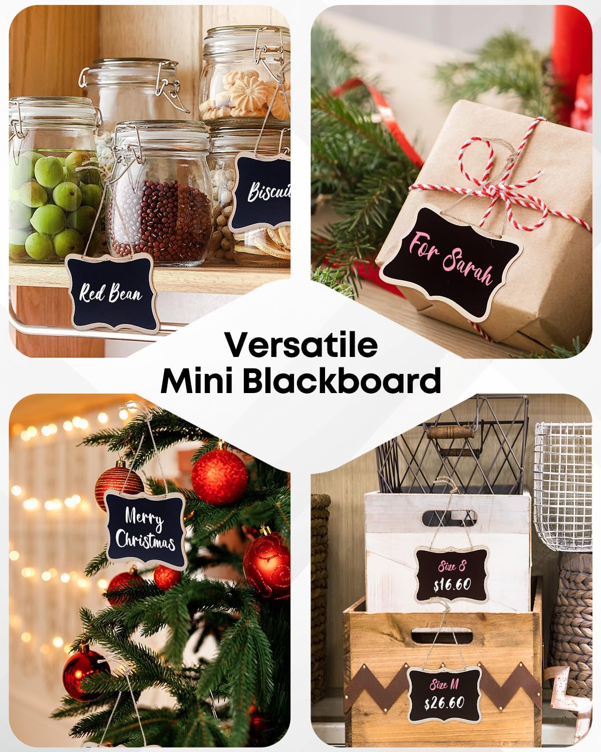 Uniclife 24 Pack Mini Chalkboard Signs for Food, Small Chalkboard Signs with Strings Chalk Markers & Replacement Stickers, Hanging Chalkboards Sign Reusable Wooden Food Labels for Party Buffet Wedding