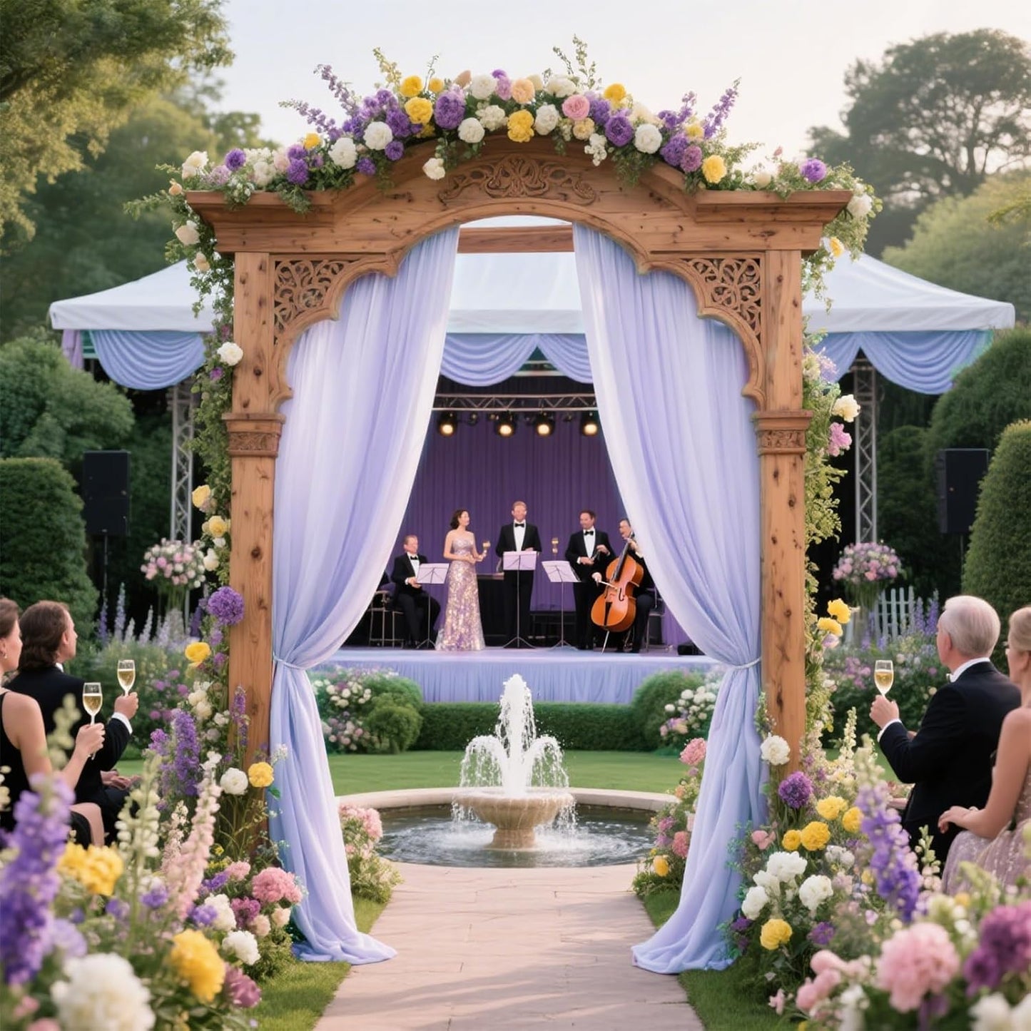 VOK Lavender Wedding Arch Draping Fabric Chiffon Curtains, 29in x 18Ft Sheer Chiffon Outdoor Curtain for Wedding Ceremony Birthday Party Decoration (Lavender,4 Panel)