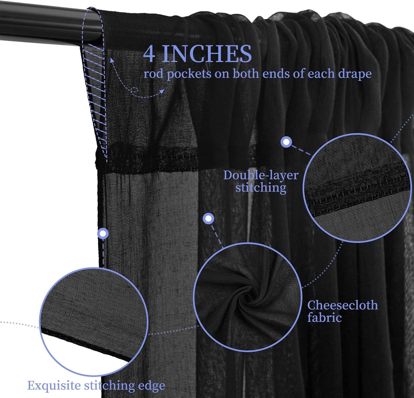 6 Panels Black Ceiling Drapes for Wedding 5ftx15ft Ceiling Drapes Wedding Arch Draping Fabric Cheesecloth Sheer Curtain Romantic Ceiling Decorations for Weddings Party Banquet Ceremony Stage
