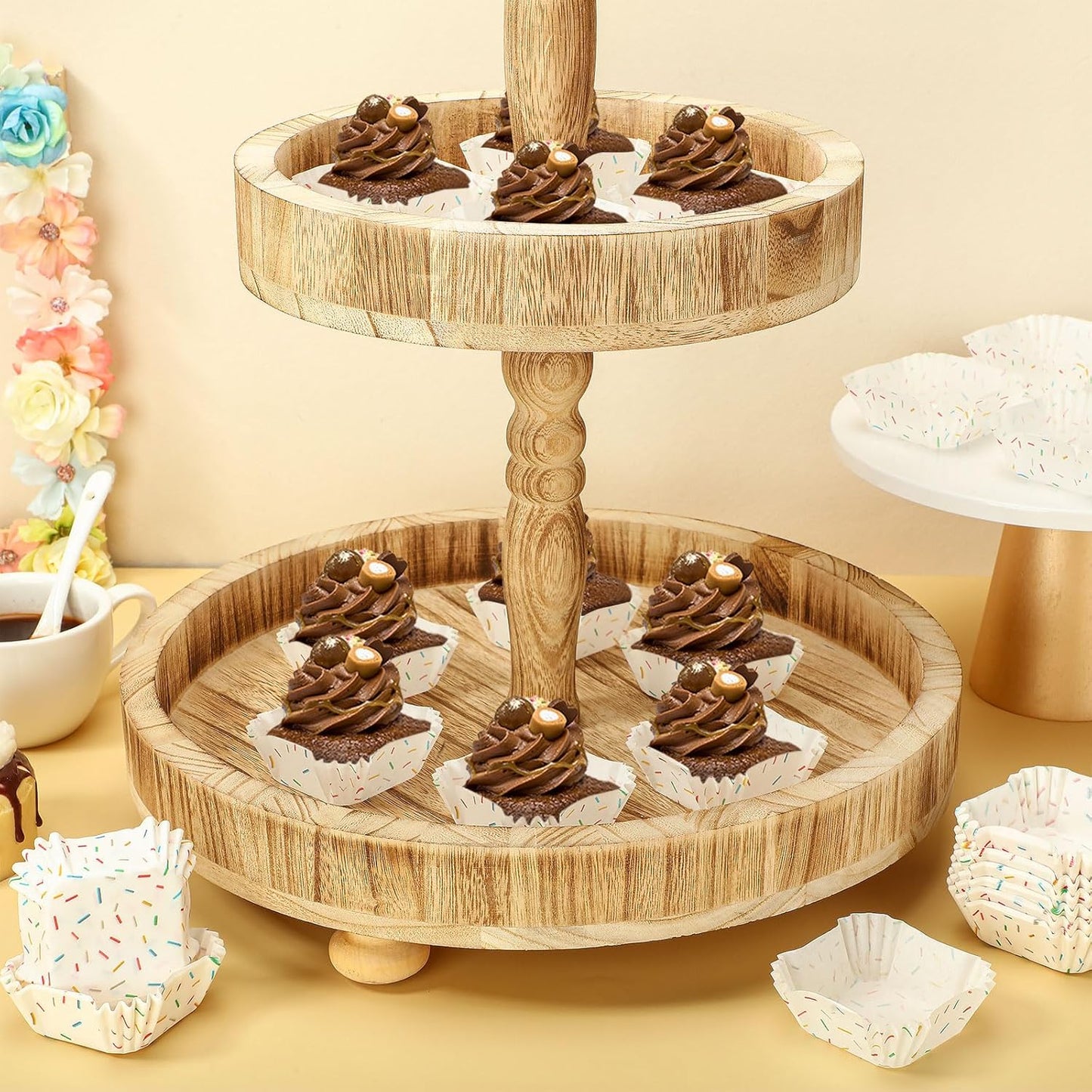 Tanlade 350 Pcs Square Mini Cupcake Liners Disposable Brownie Baking Pan Liners 1.77 Inch Paper Baking Cup for Cup and Cupcakes Party Supplies for Weddings Birthdays Bridal Showers(Confetti)